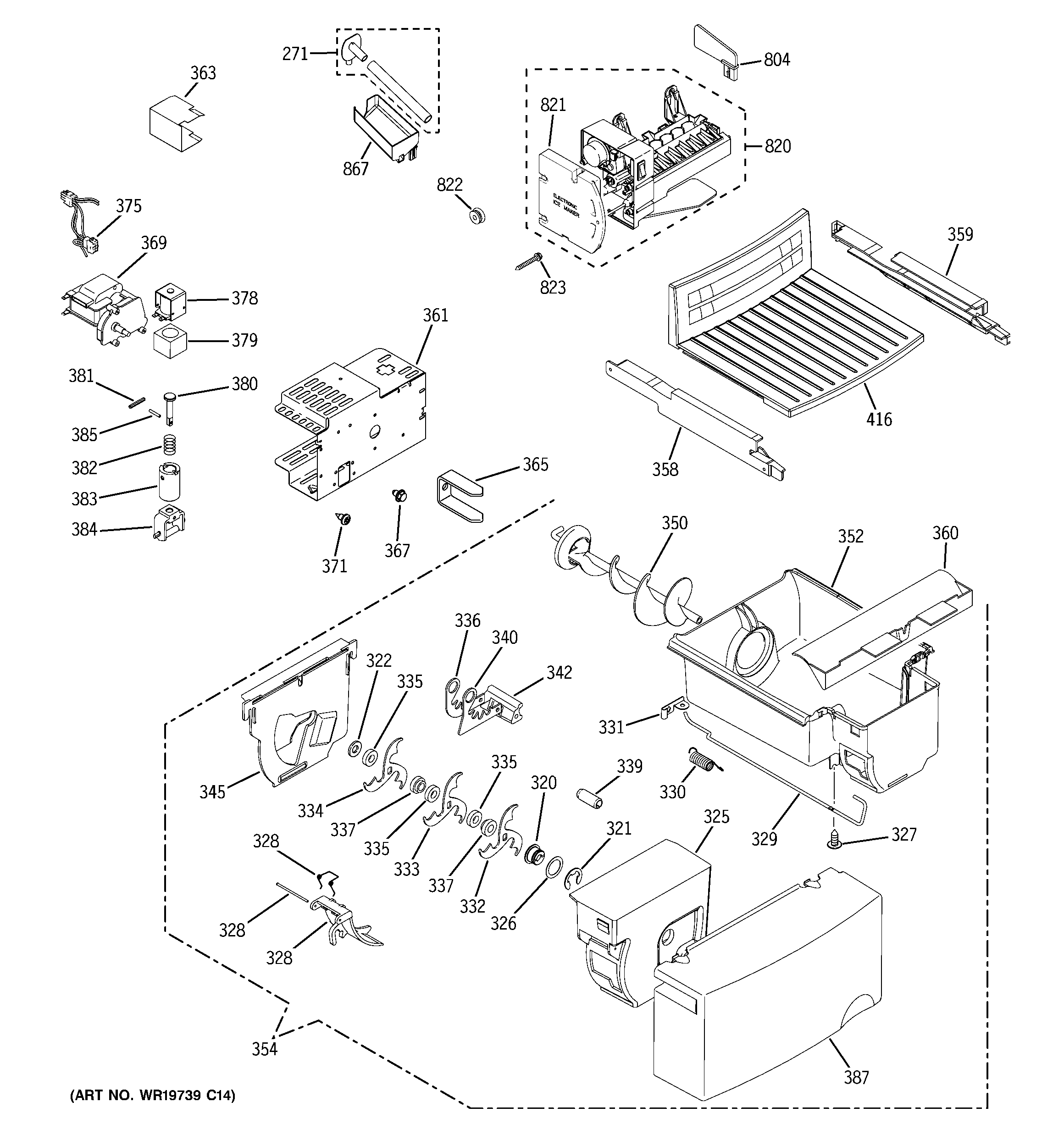 GE GSE22KEWJFBB ice maker & dispenser diagram