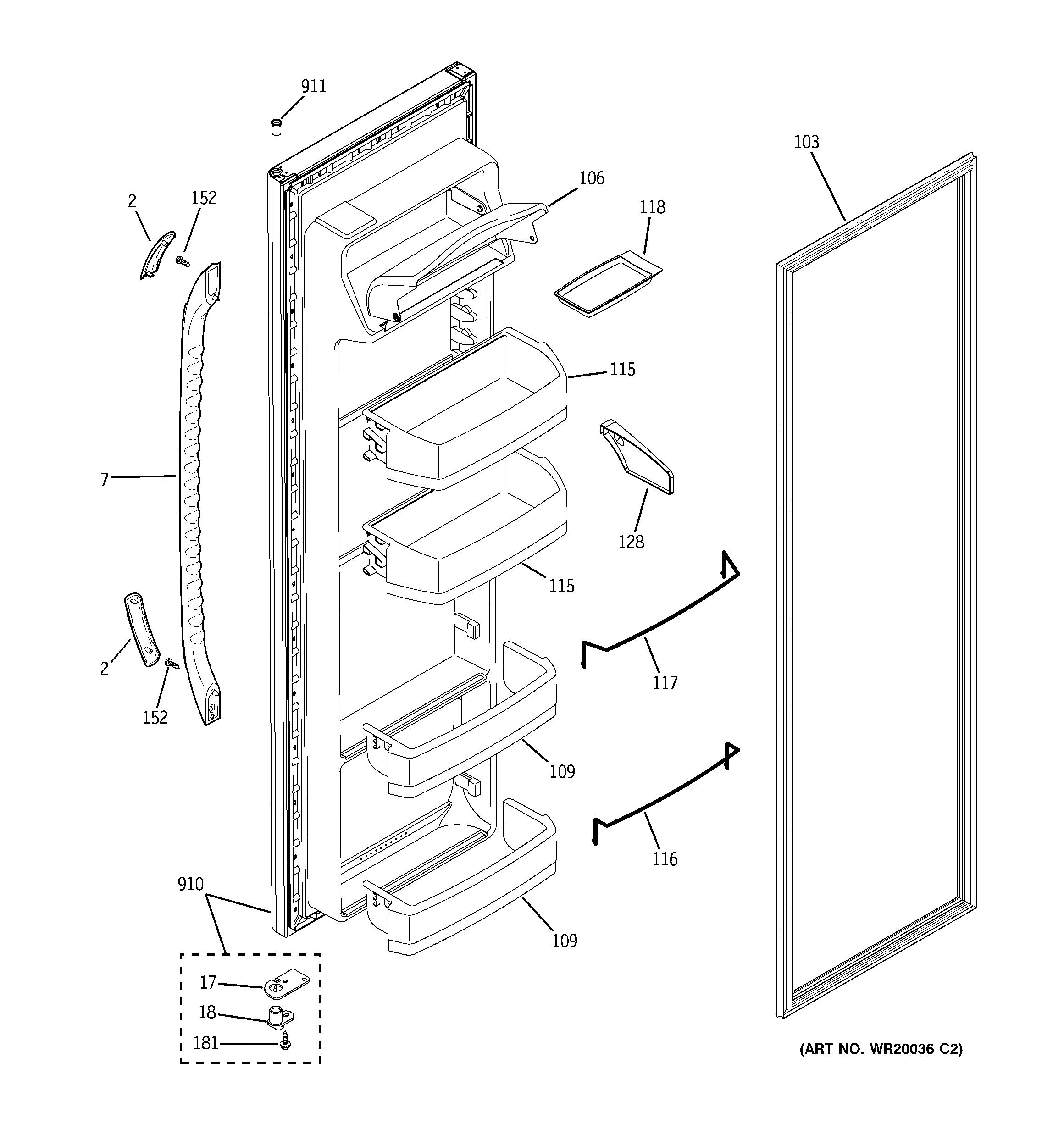 GE GSE25KETHFWW fresh food door diagram