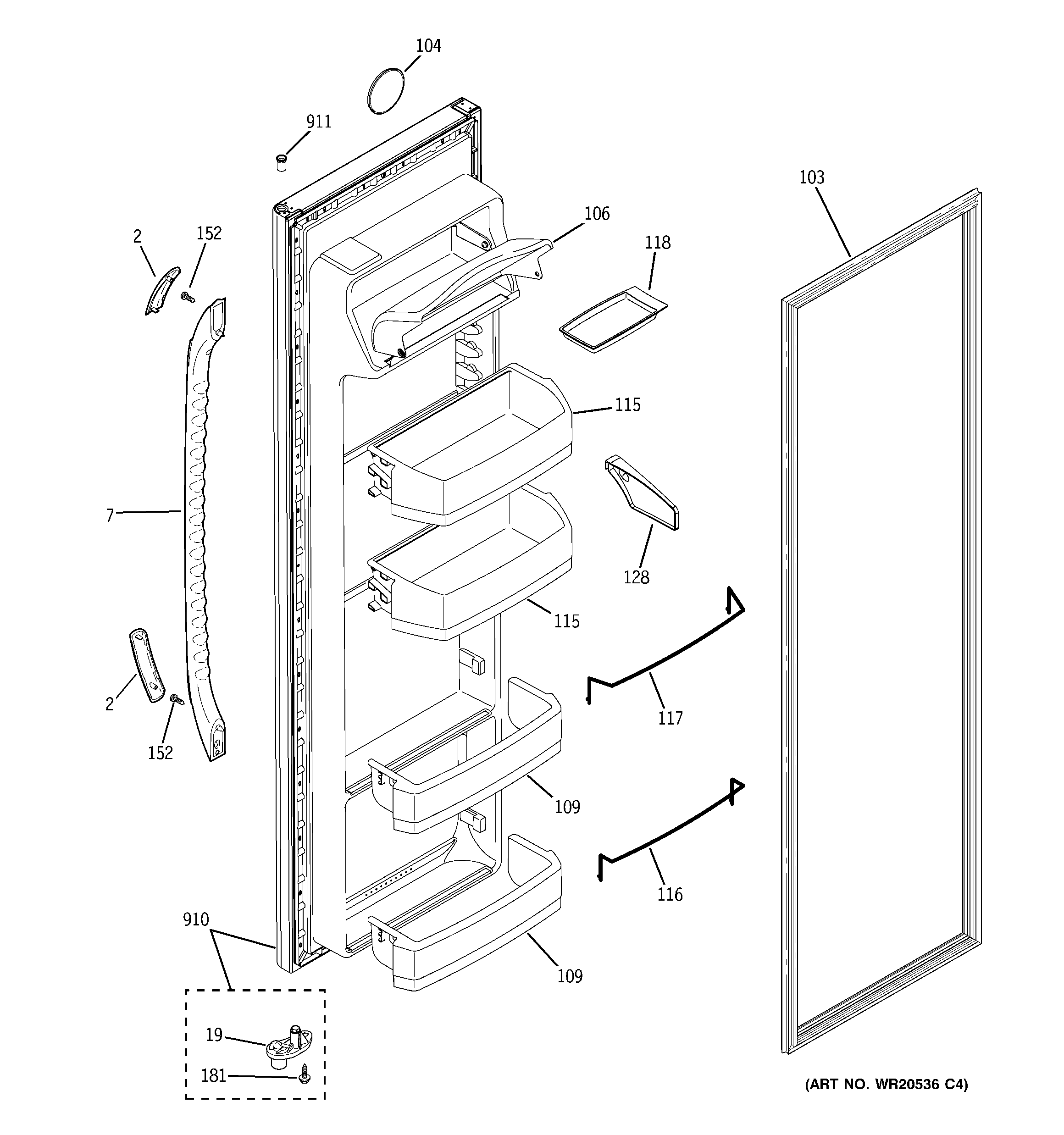 GE GSE25KETJFBB fresh food door diagram