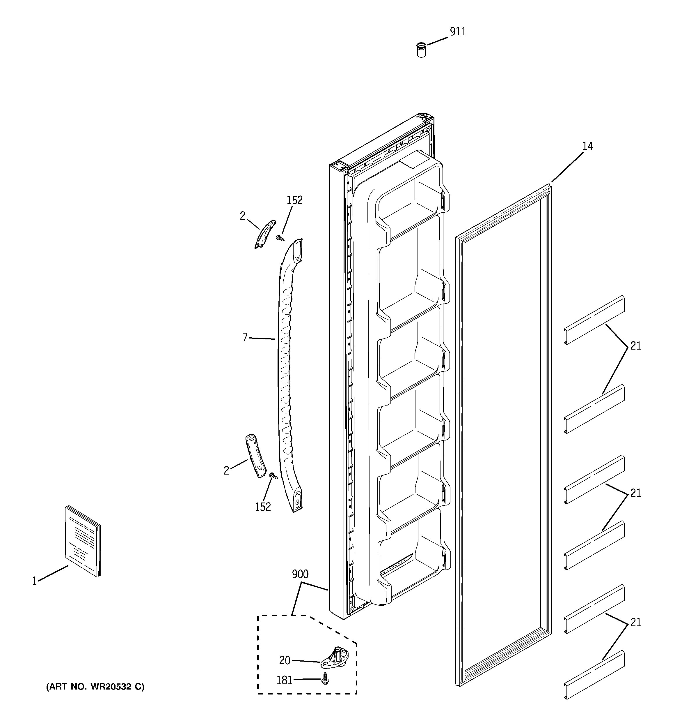 GE GSS20DBTJCC freezer door diagram