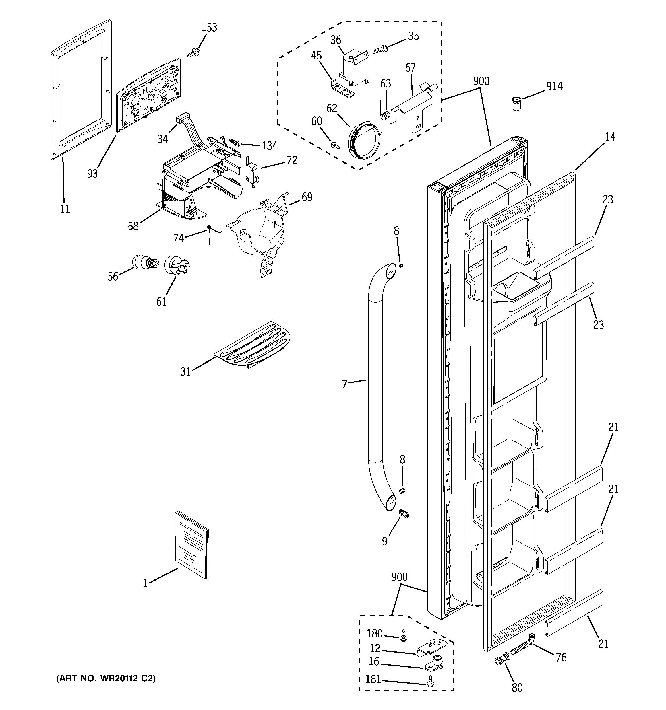 GE GSE22KEWHFSS freezer door diagram