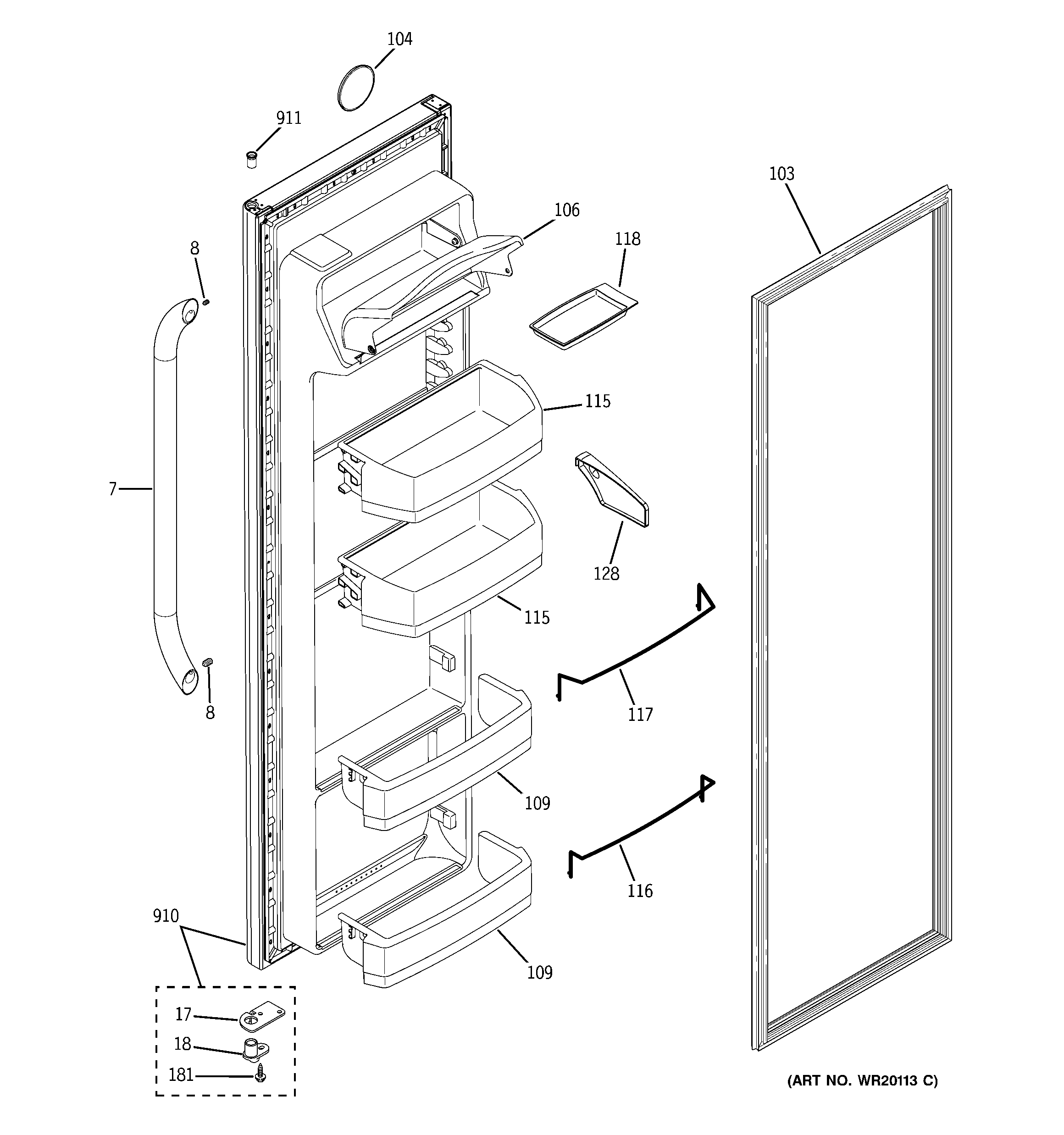 GE GSE22KEWHFSS fresh food door diagram