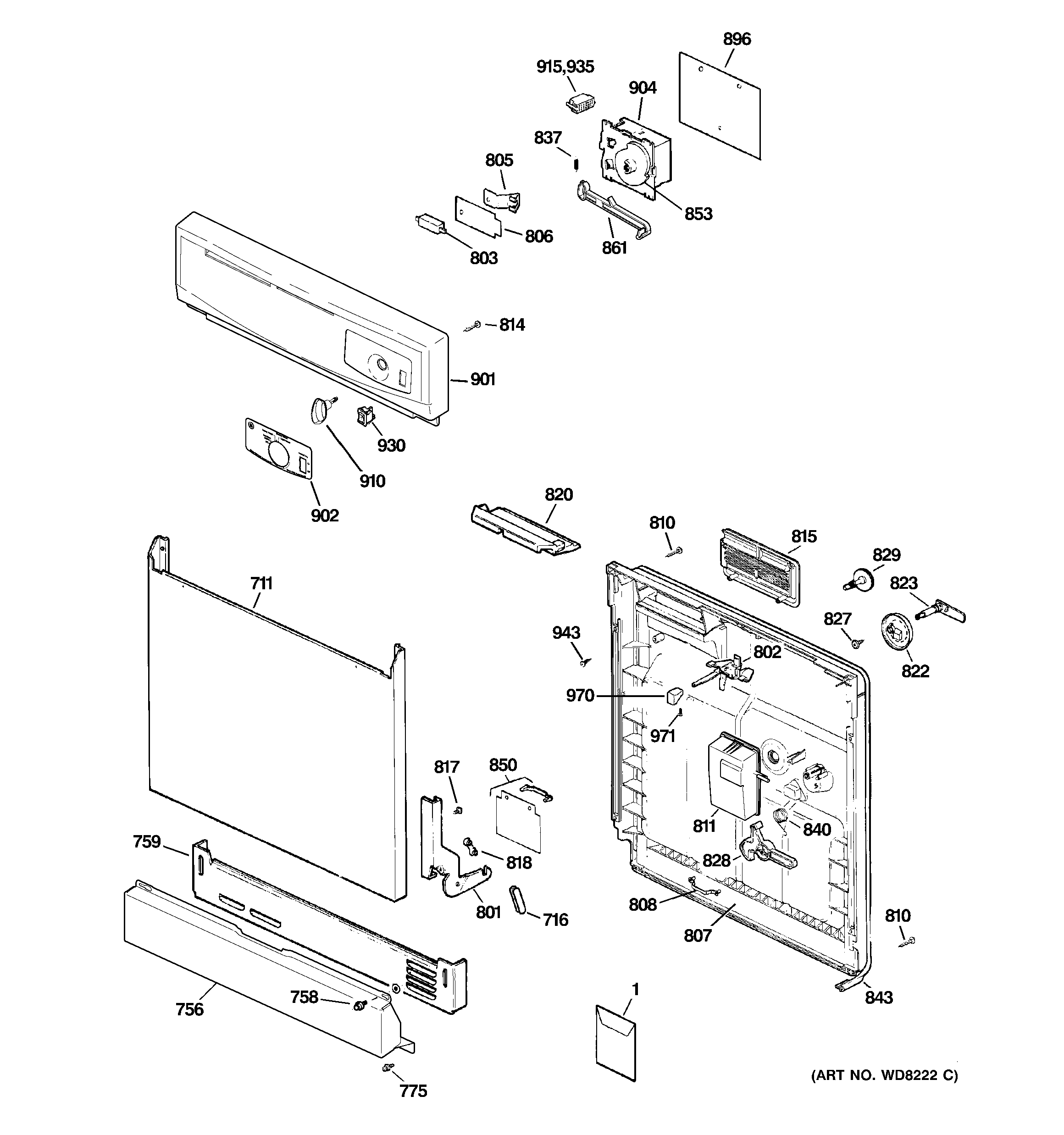 GE GSD2100N00BB escutcheon & door assembly diagram