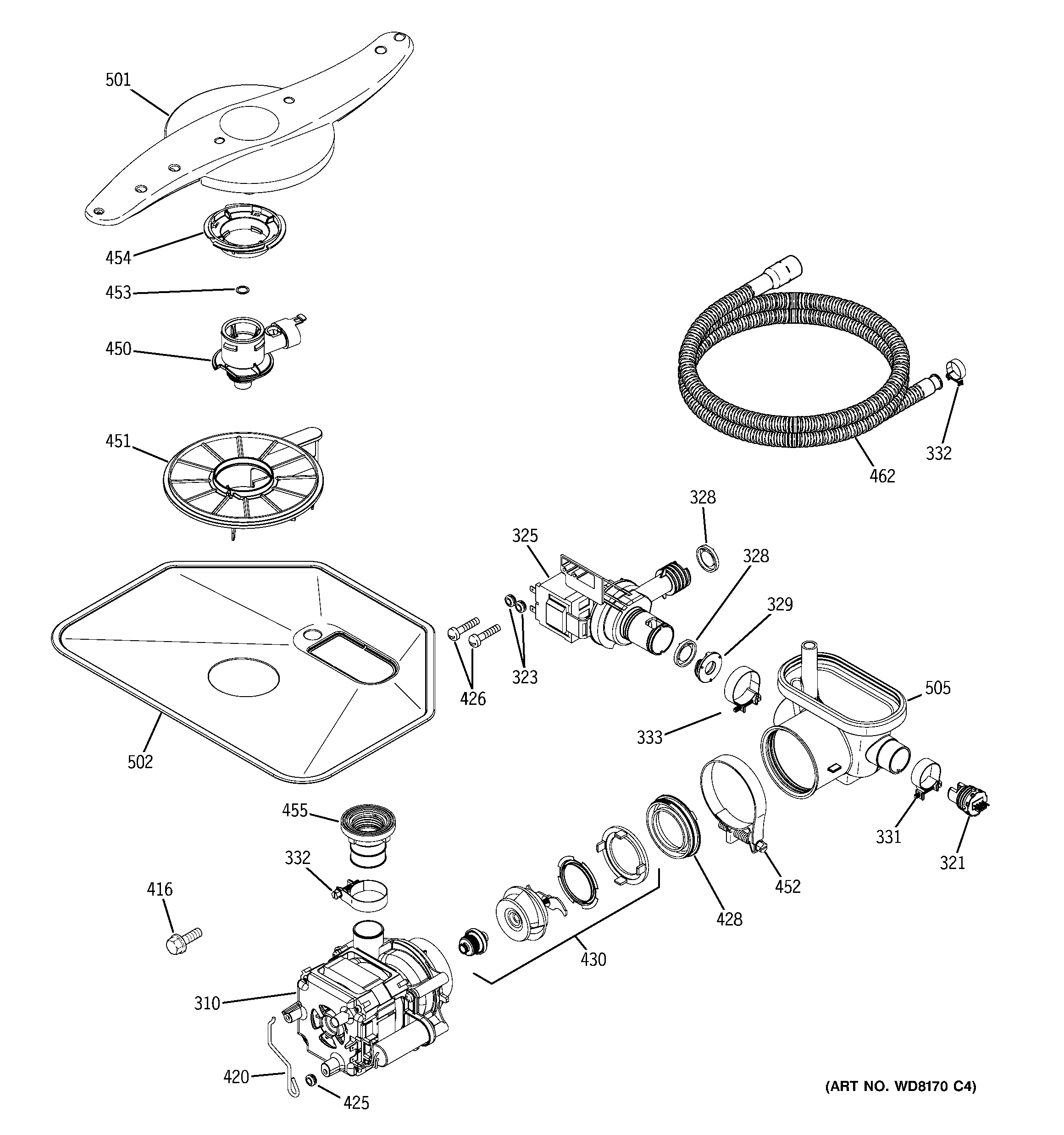 GE PDW7380N25SS motor-pump mechanism diagram