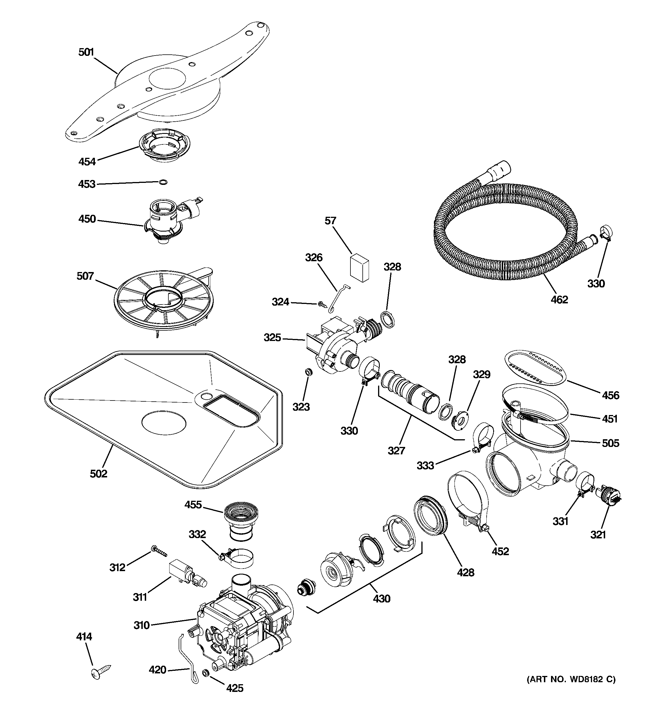 GE PDW9900N00BB motor-pump mechanism diagram