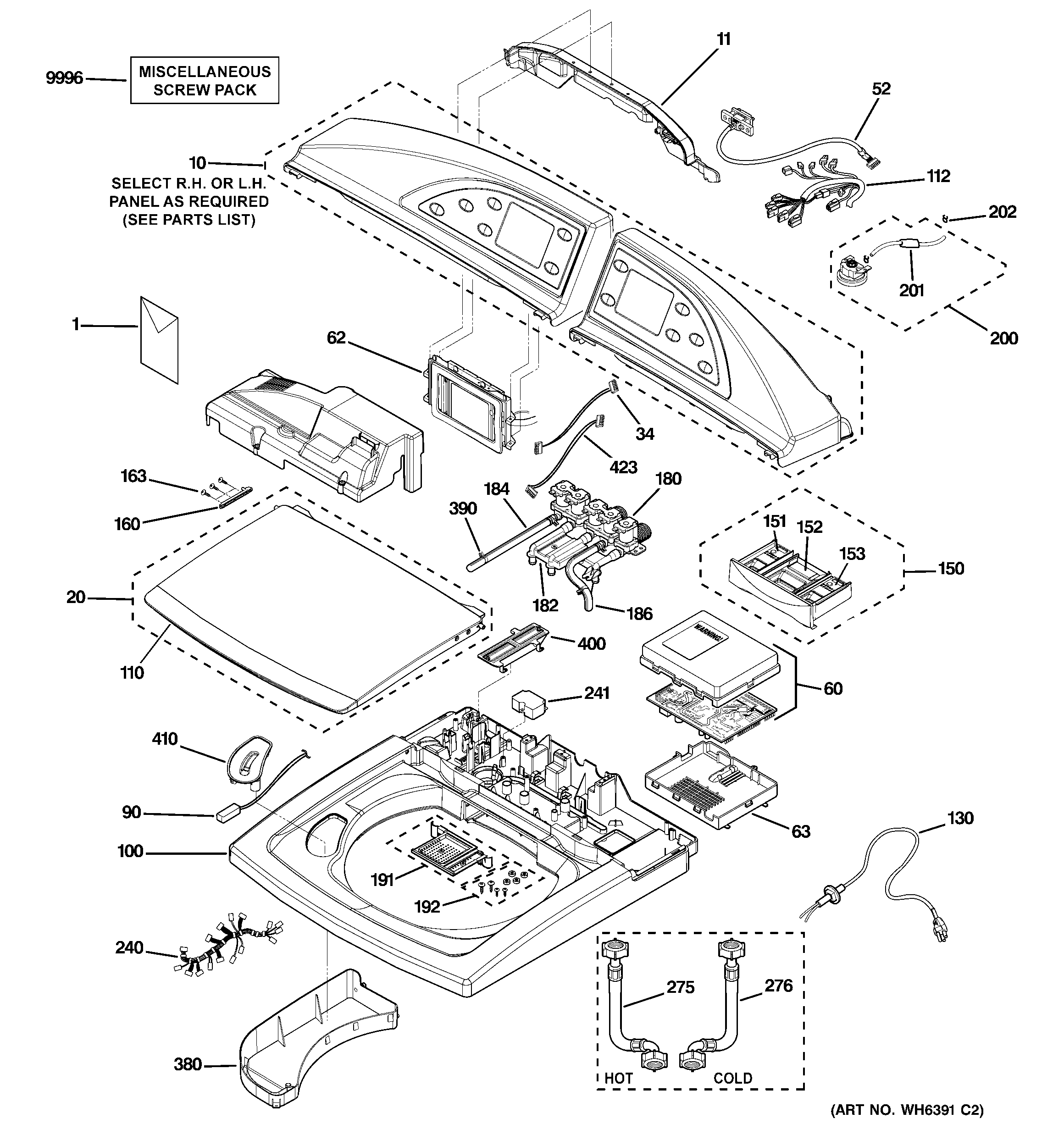 GE WPGT9350C0PL controls, backsplash & top panel diagram