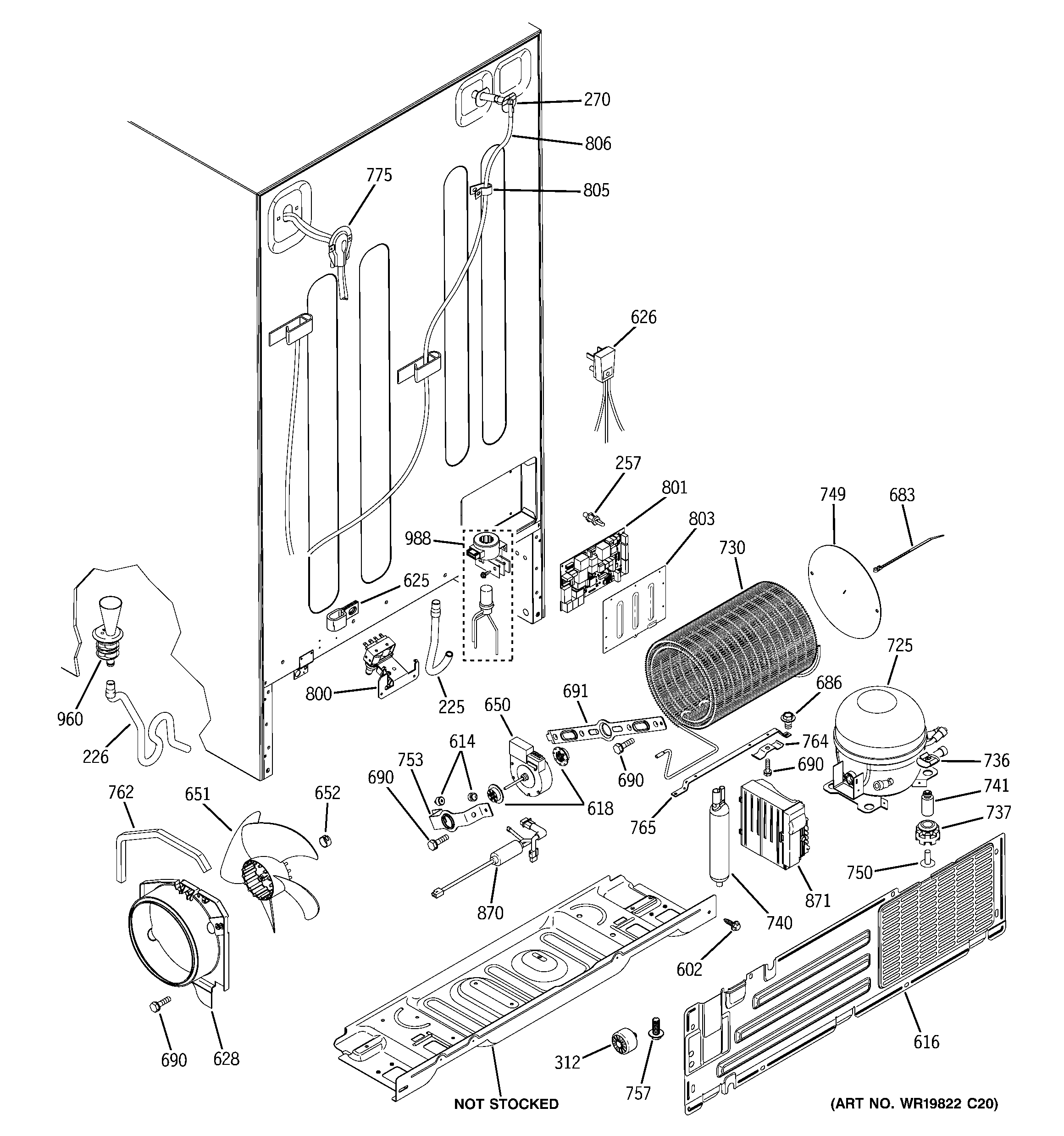 GE PCF25MGWCBB sealed system & mother board diagram