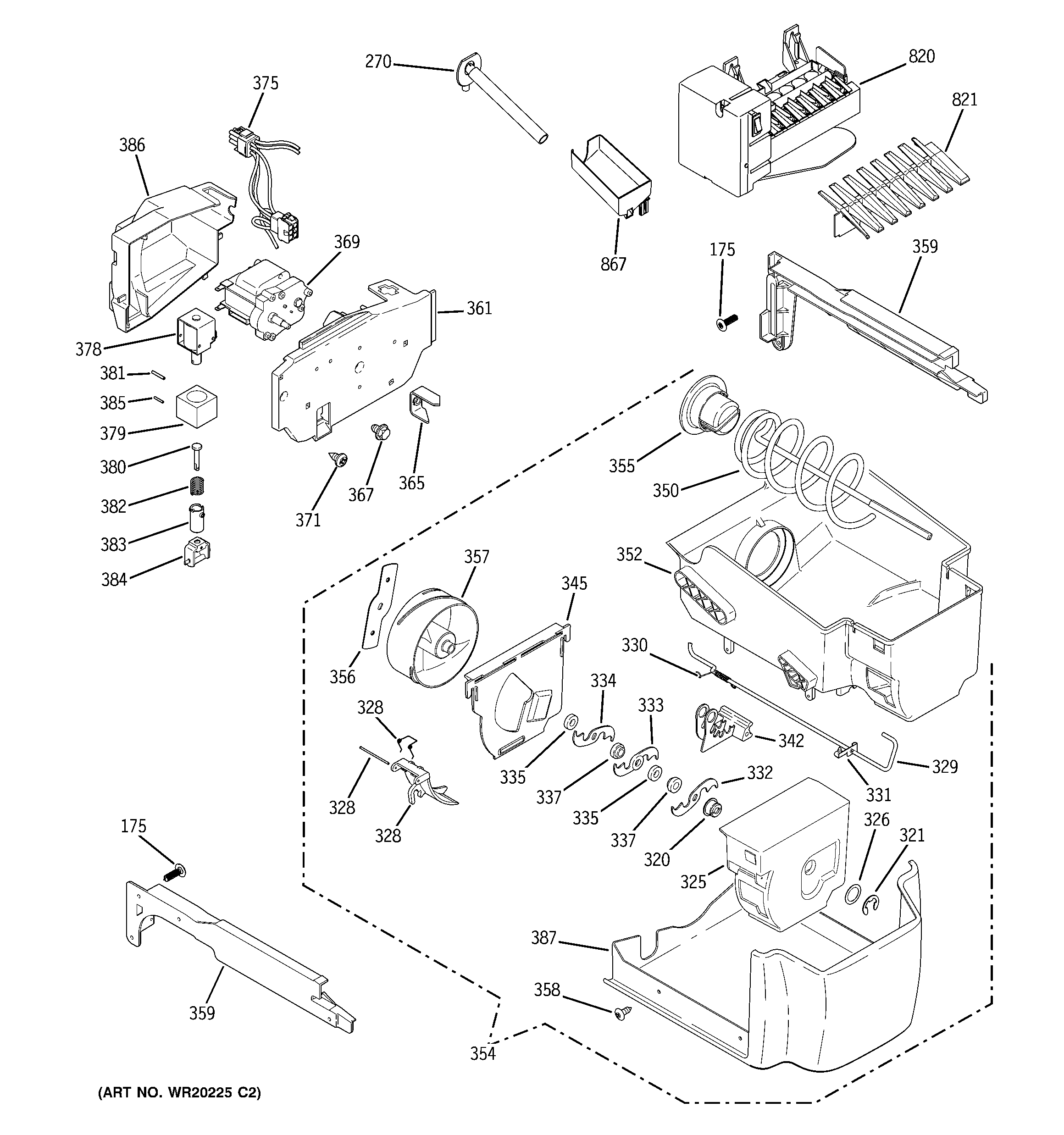 GE PCF25MGWCBB ice maker & dispenser diagram