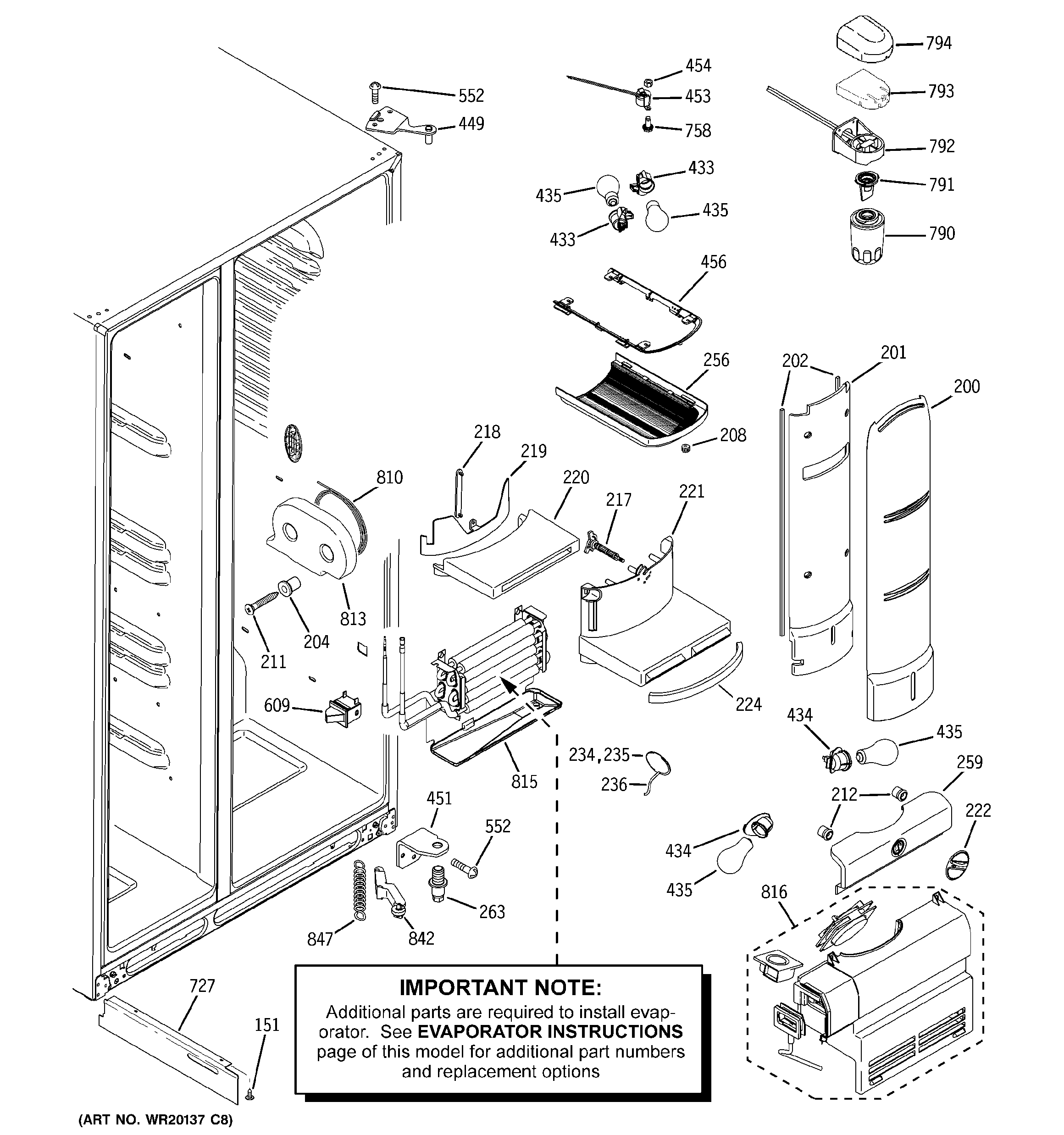 GE PCF25MGWCBB fresh food section diagram