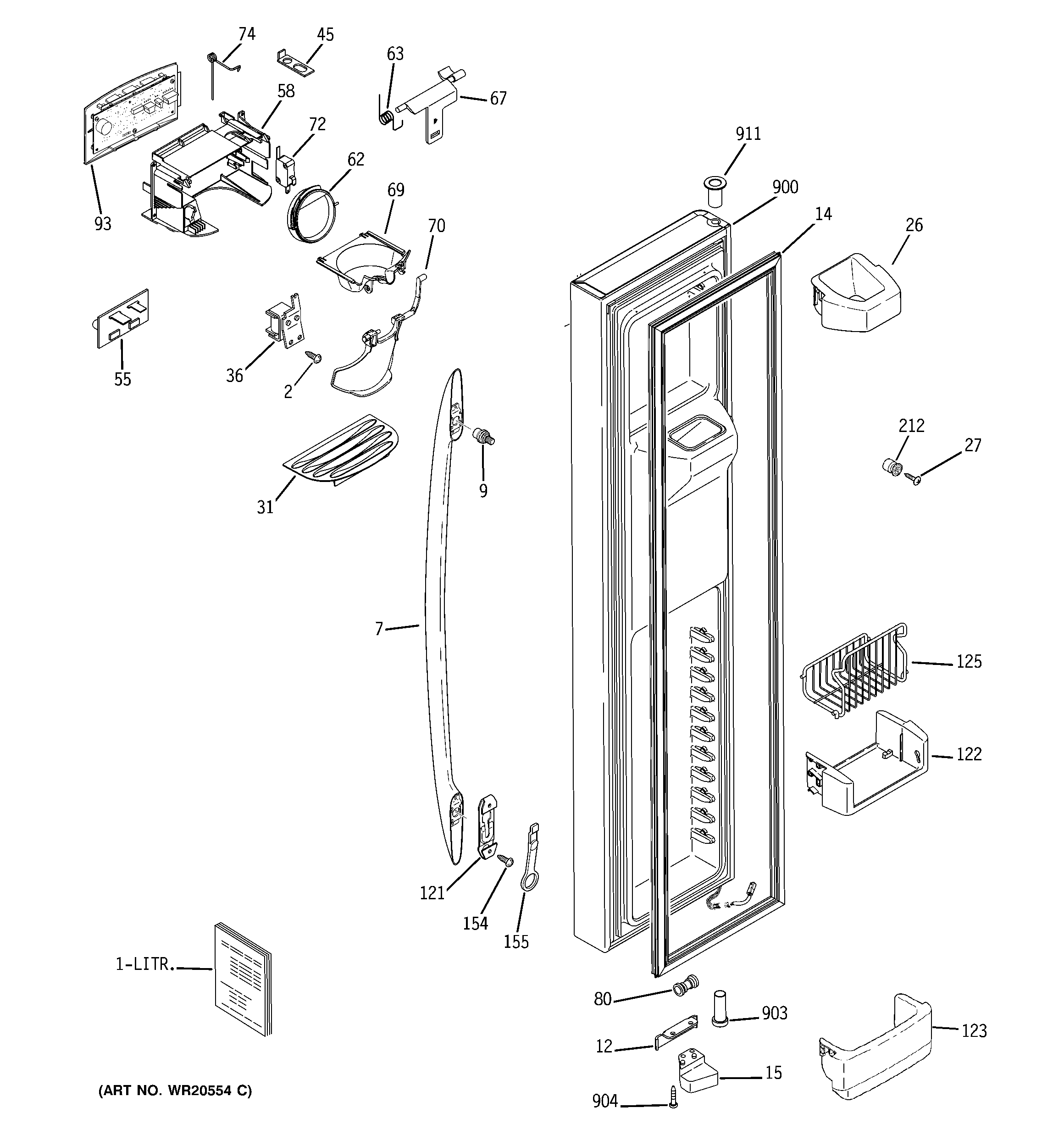 GE PCF25PGWAWW freezer door diagram