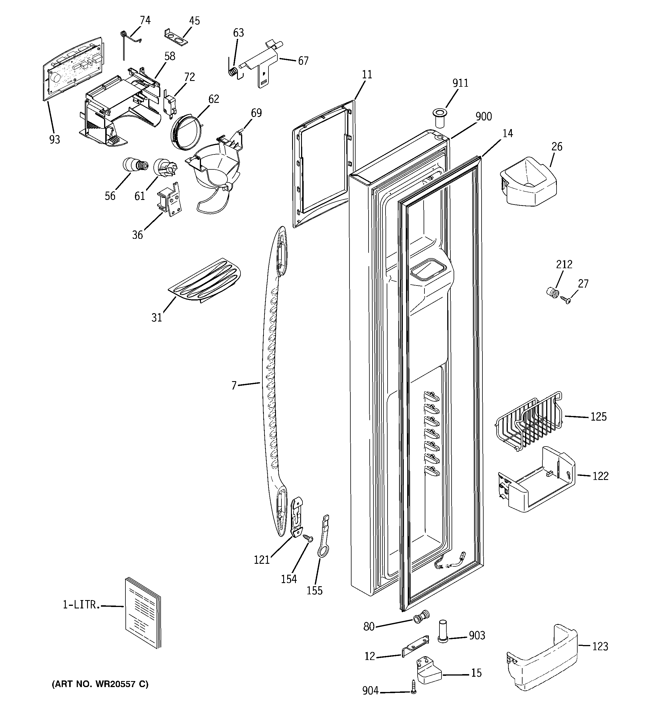GE PSC25MGTBWW freezer door diagram