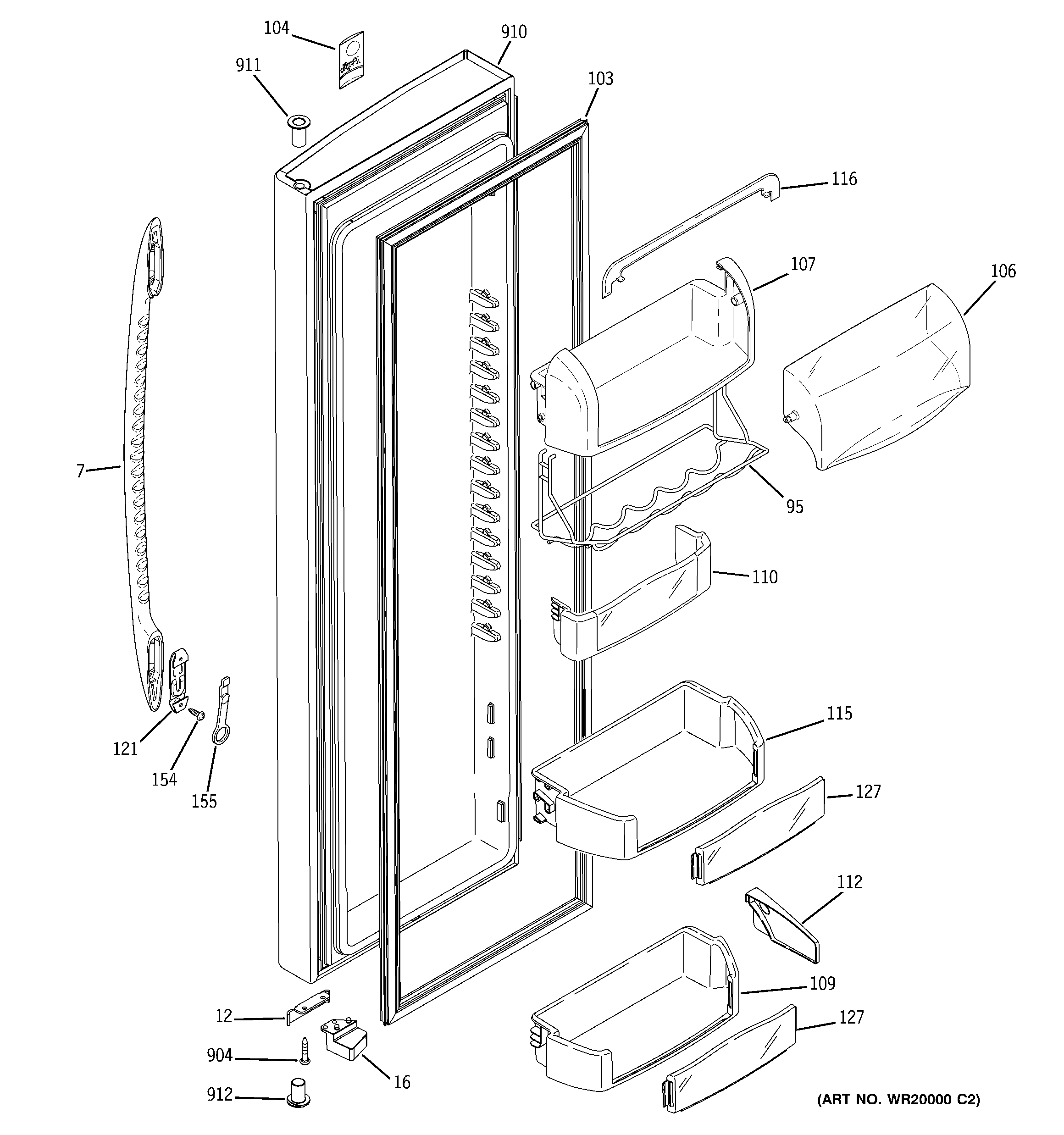 GE PSC25MGTBWW fresh food door diagram