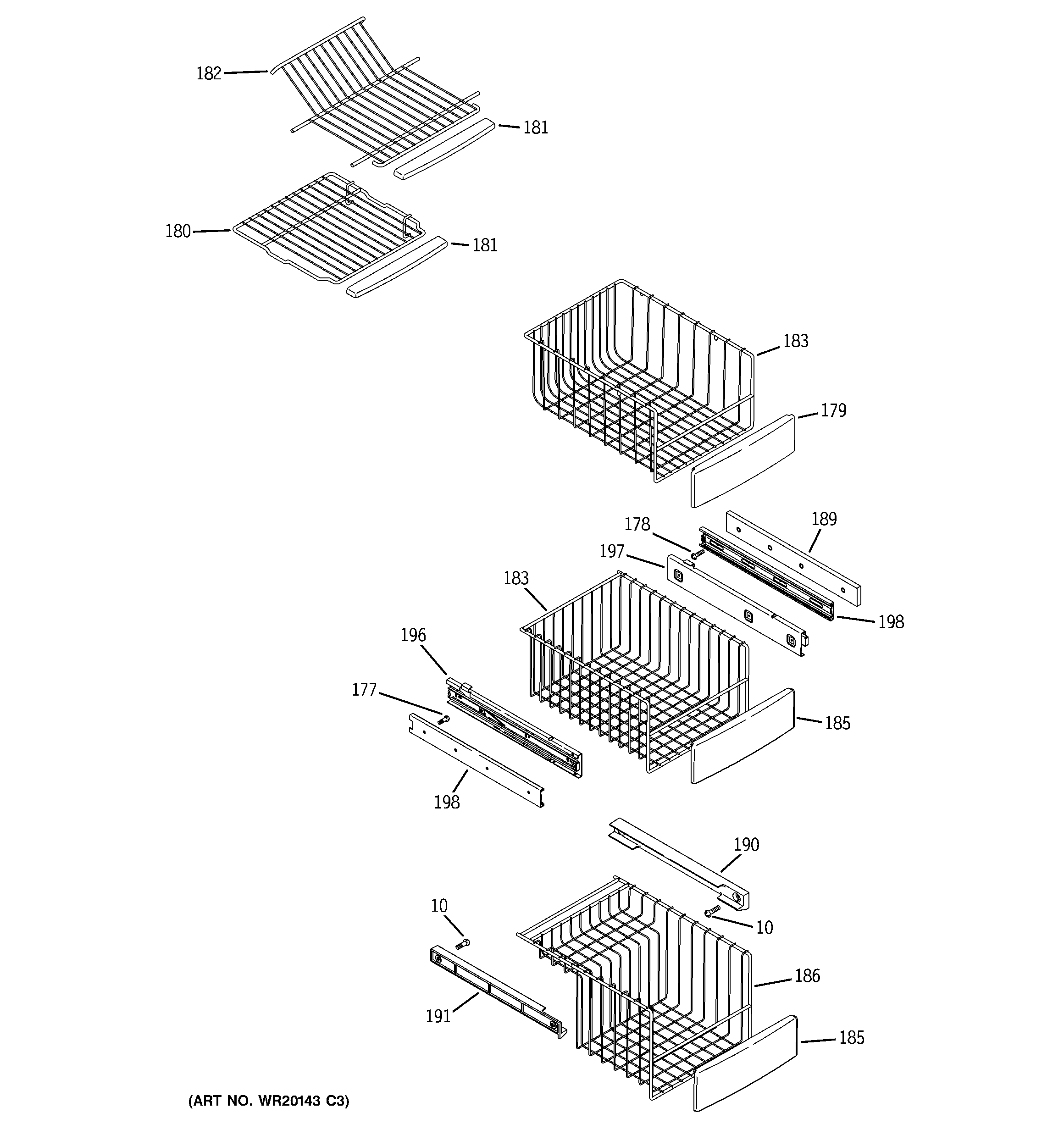GE PSC25NSWASS freezer shelves diagram