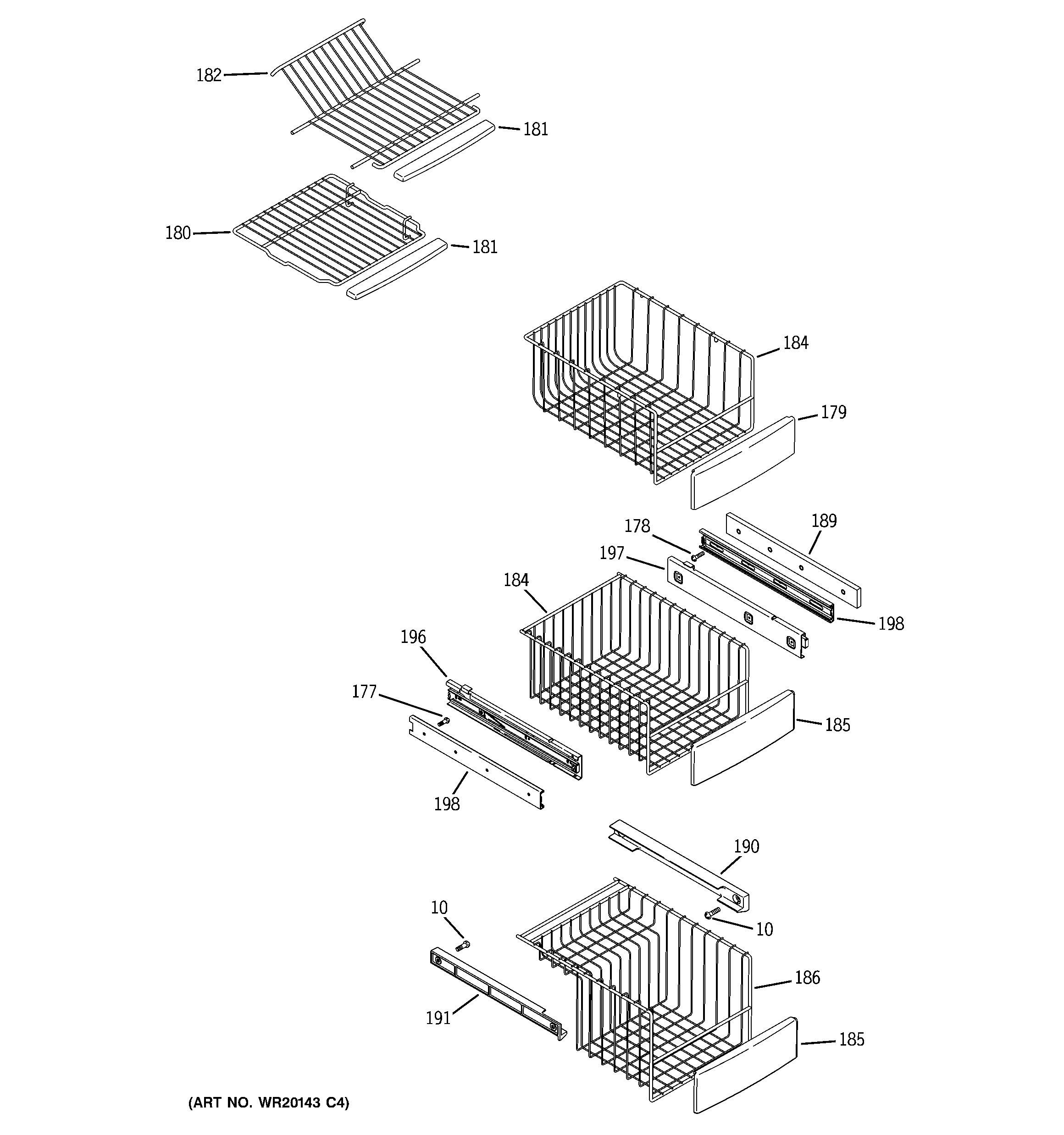 GE PSC25NSWCSS freezer shelves diagram