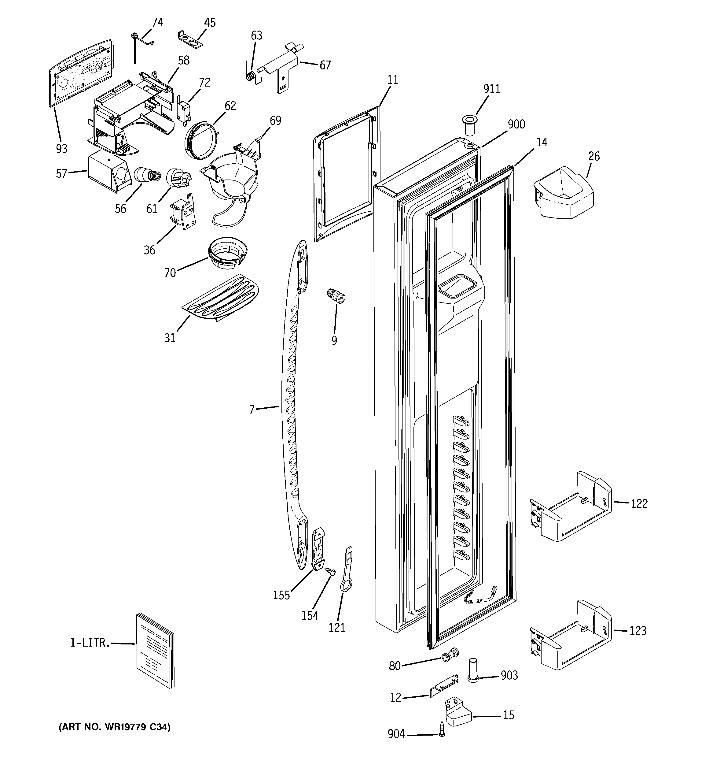 GE PSS23LGSABB freezer door diagram