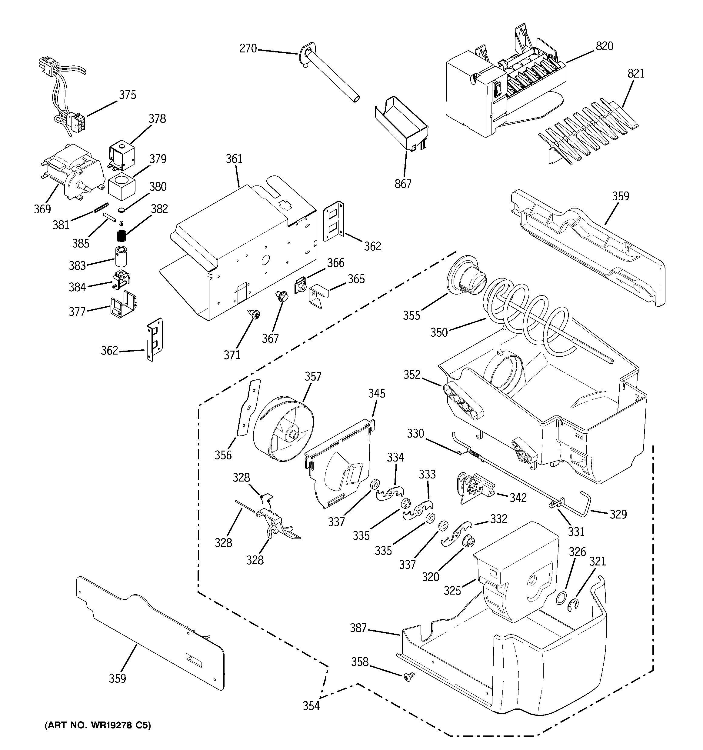 GE PSS23LGSABB ice maker & dispenser diagram