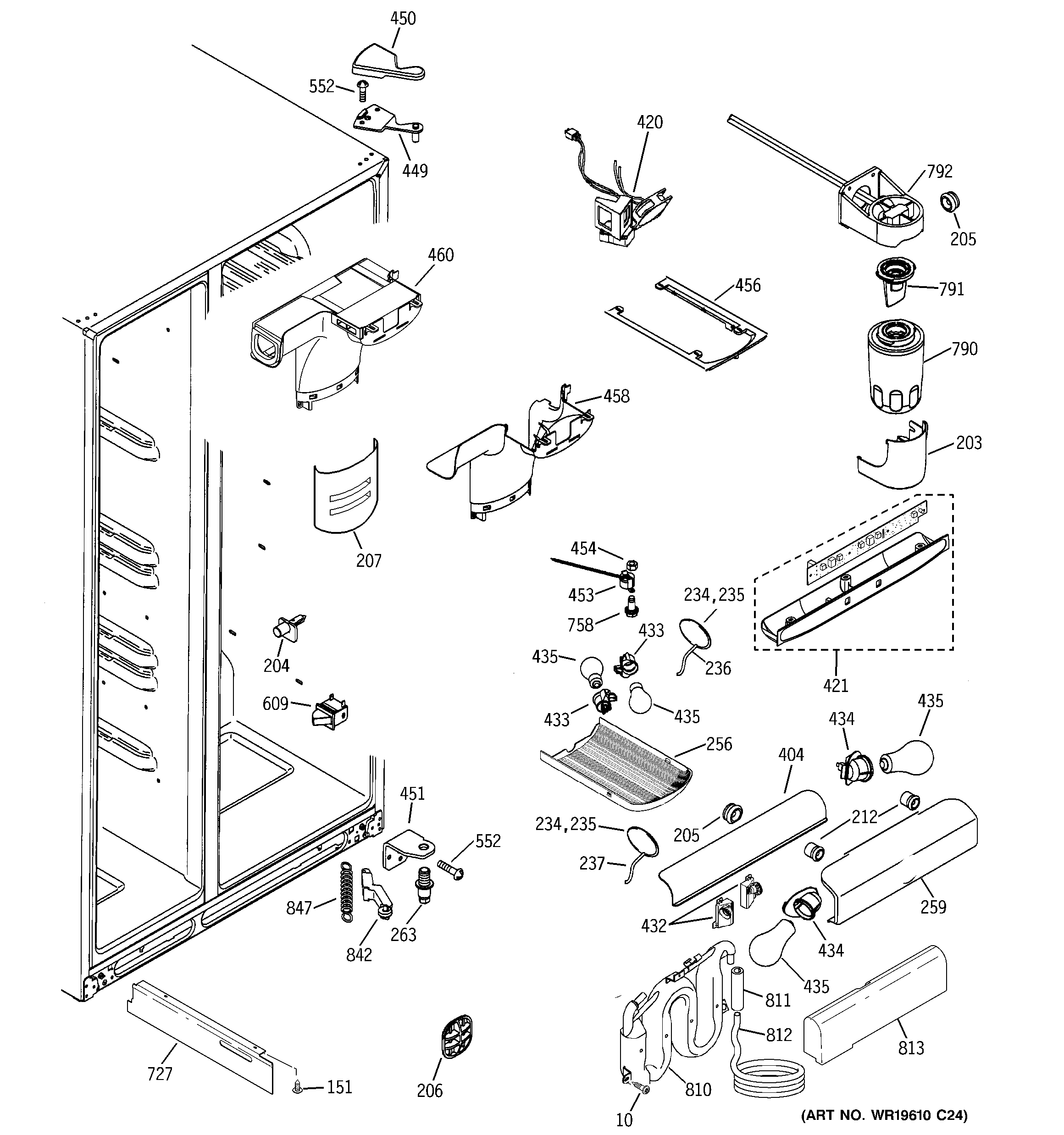 GE PSS23LGSABB fresh food section diagram