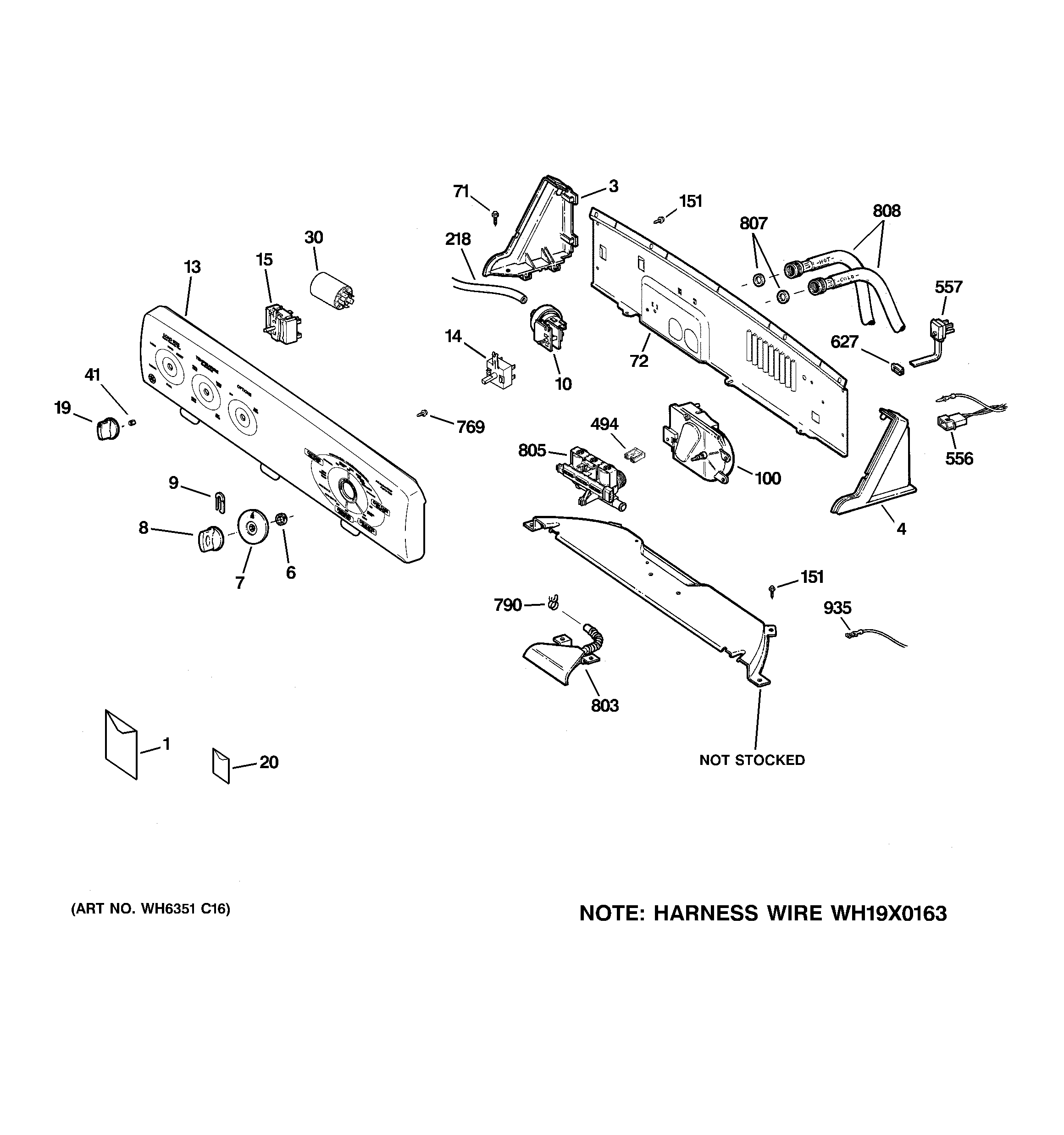 GE WJRR4170G3WW controls & backsplash diagram