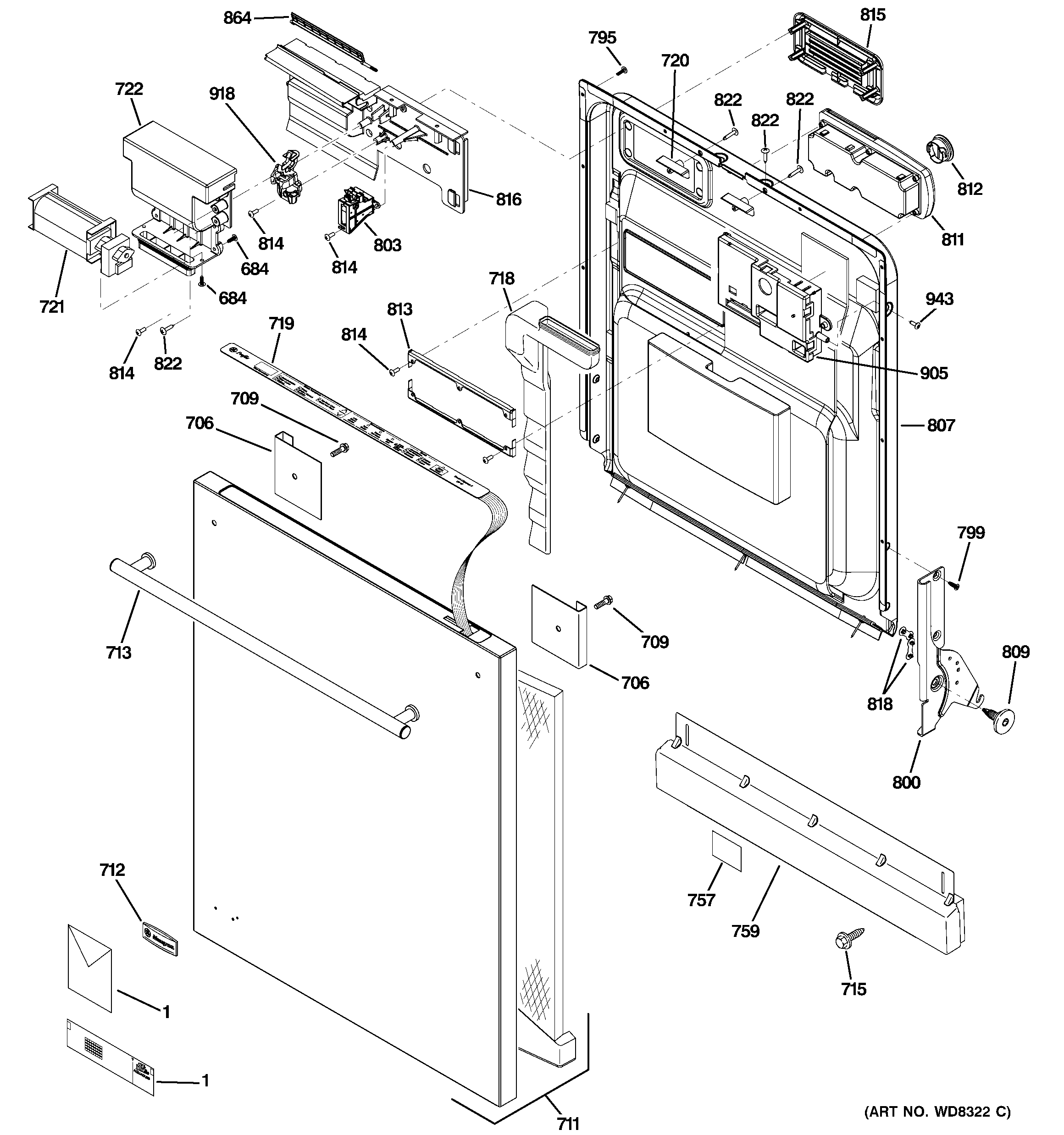 GE ZBD6920P00SS escutcheon & door asssembly diagram