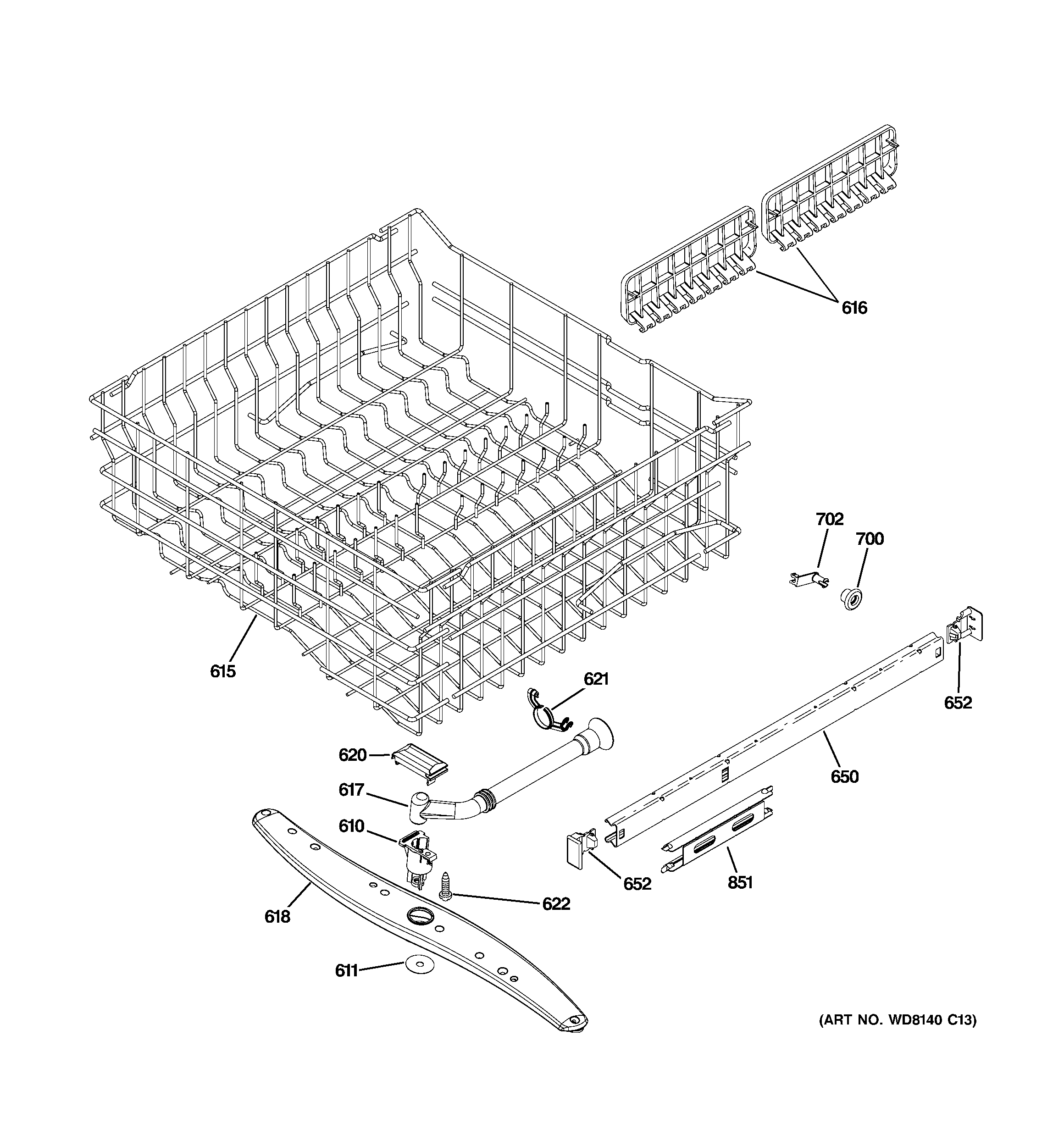GE ZBD6920P00SS upper rack assembly diagram