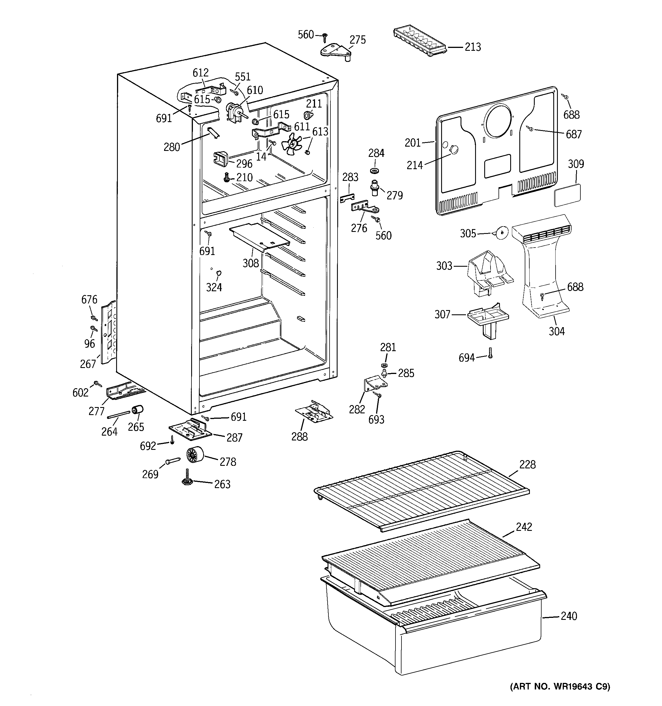GE Americana A3316ABSDRWW cabinet diagram
