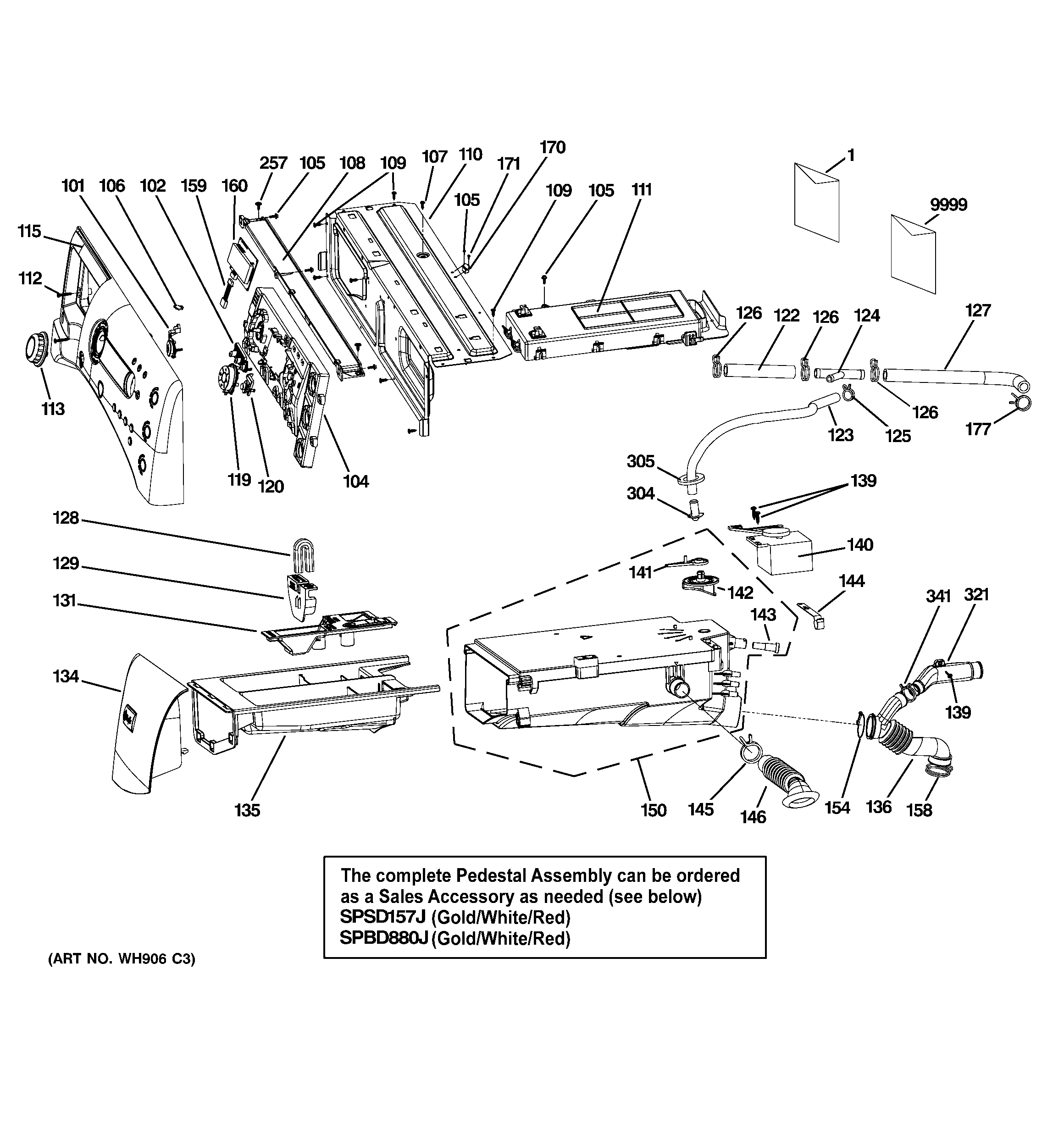 GE WPDH8850J2MV controls & dispenser diagram
