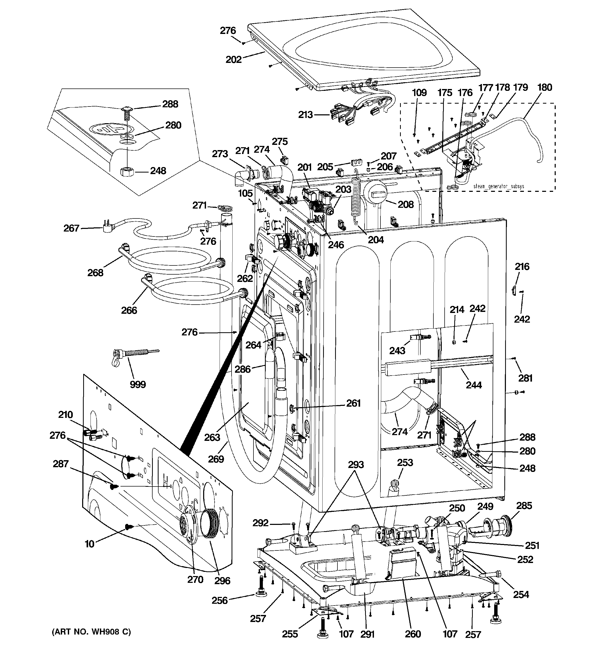 GE WPDH8850J2MV cabinet & top panel diagram