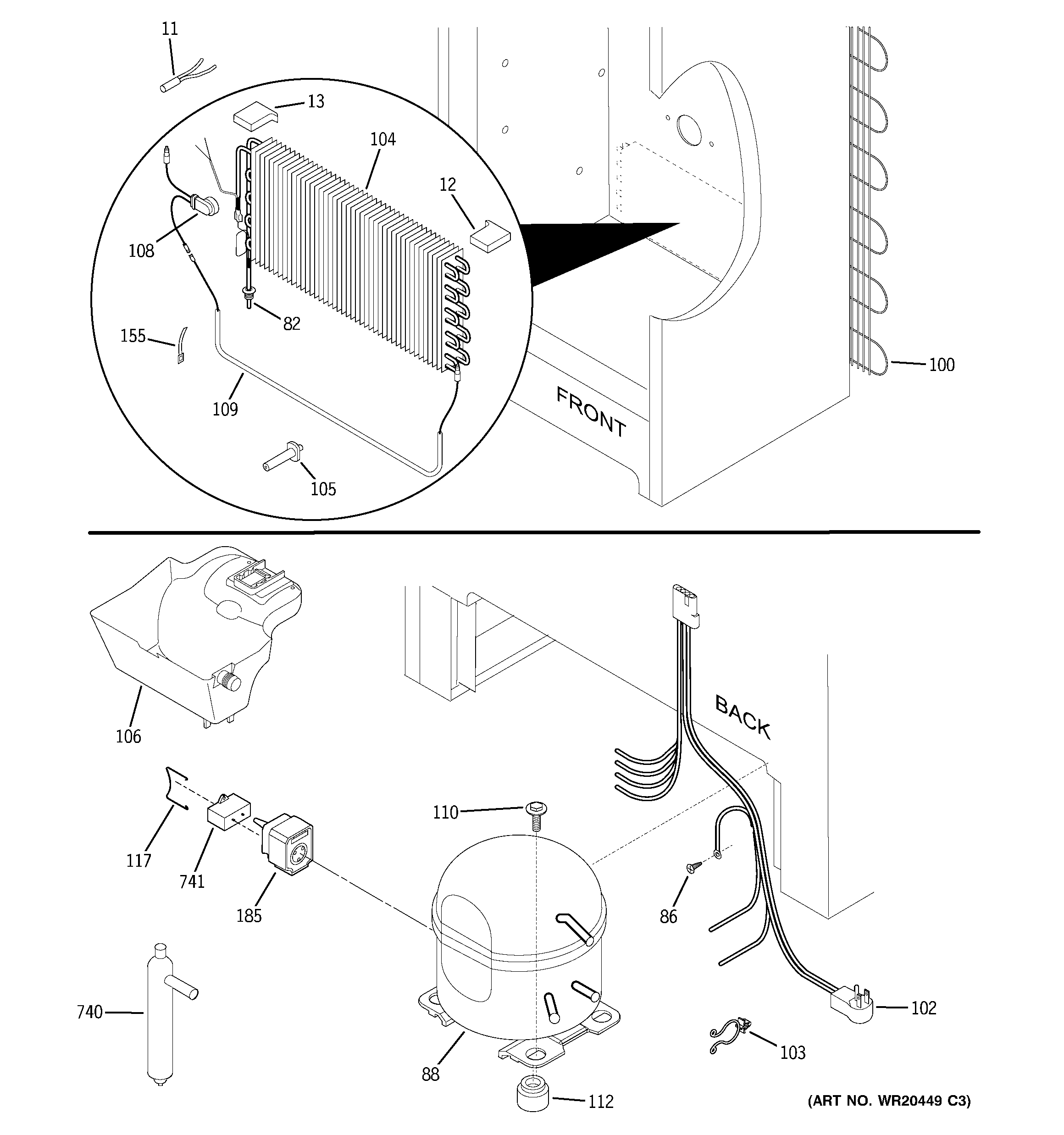 GE FUF14SVARWW unit parts diagram