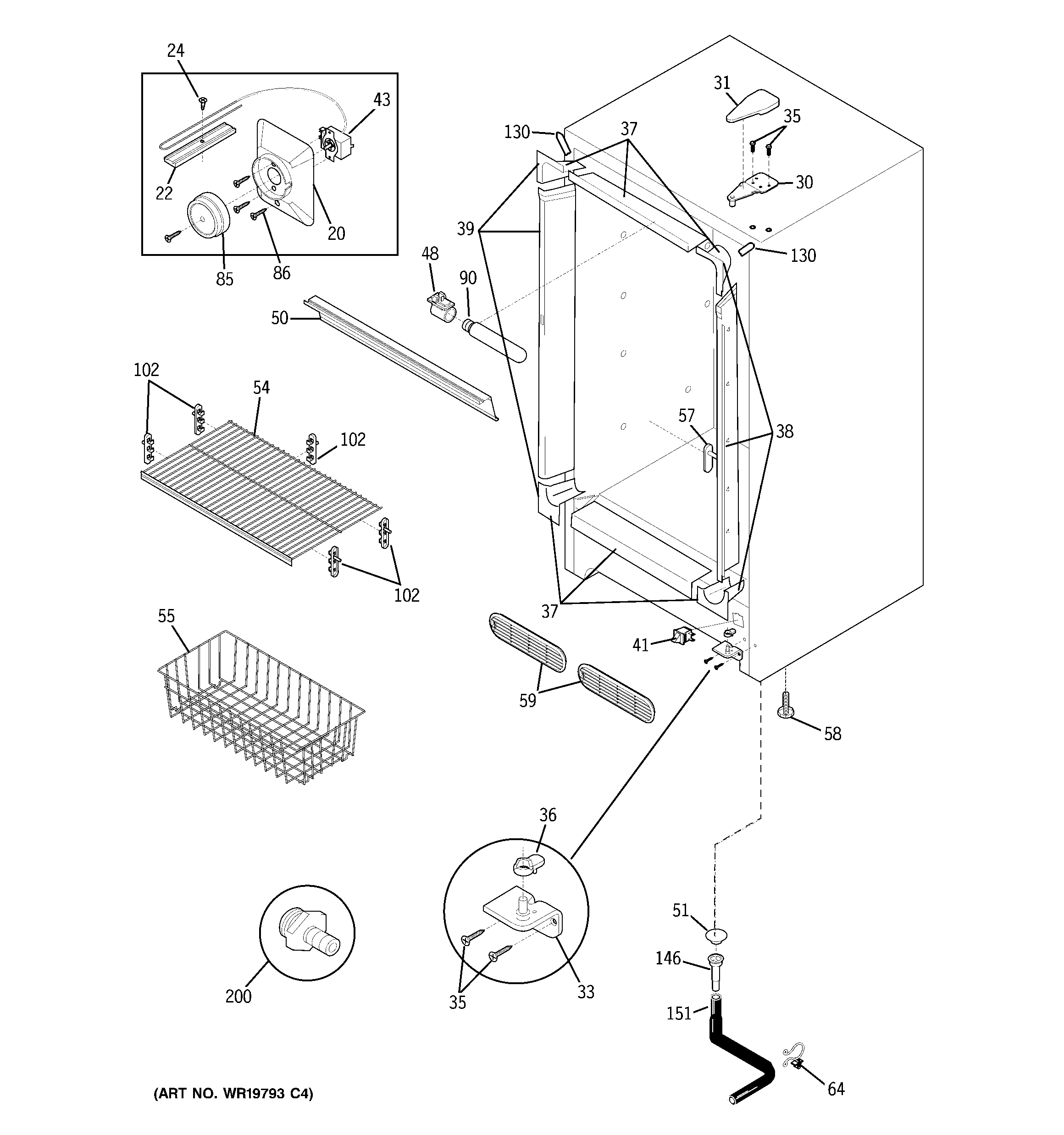 GE FUM14DTCRWH cabinet diagram