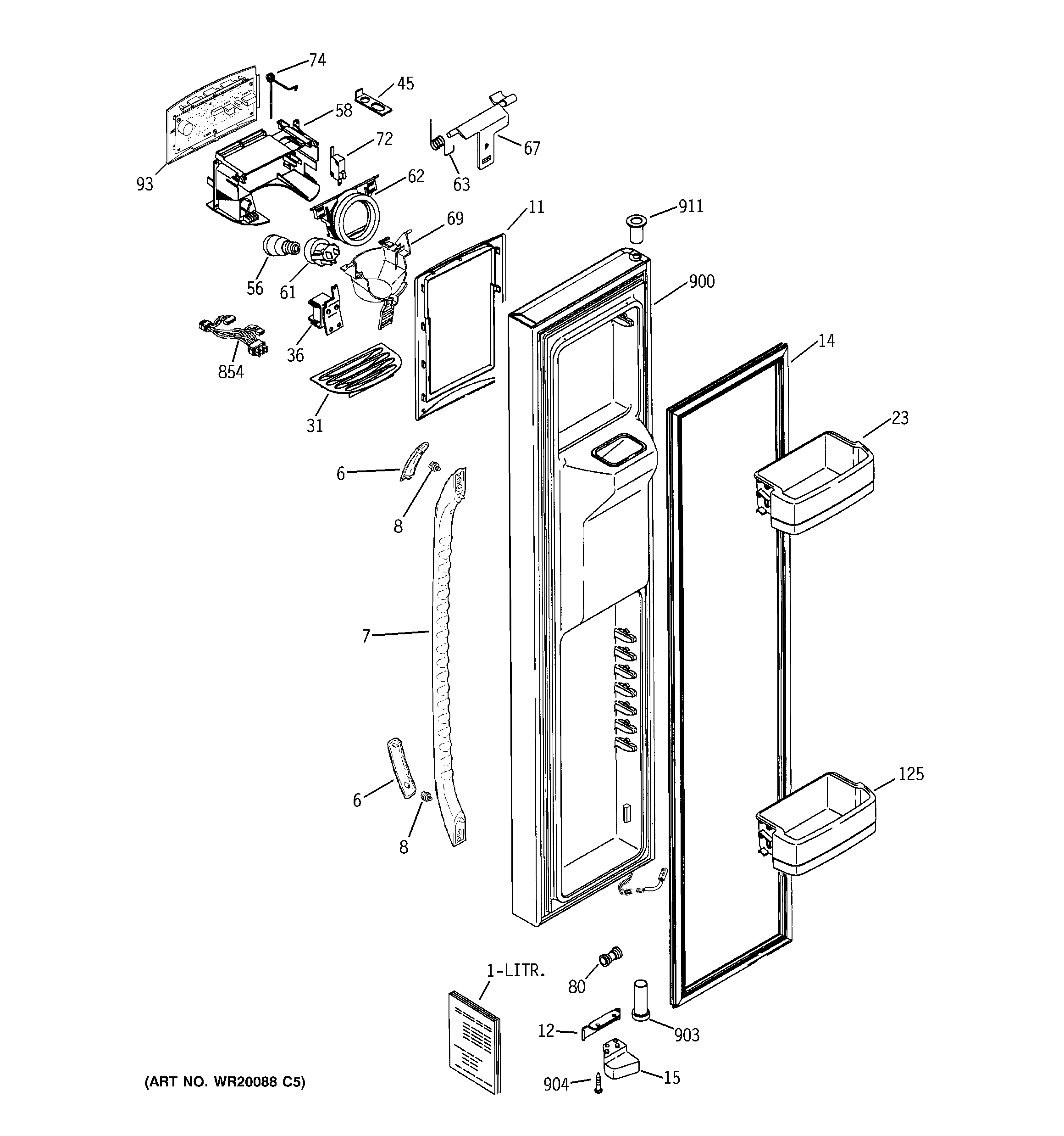 GE GCE21LGWIFWW freezer door diagram