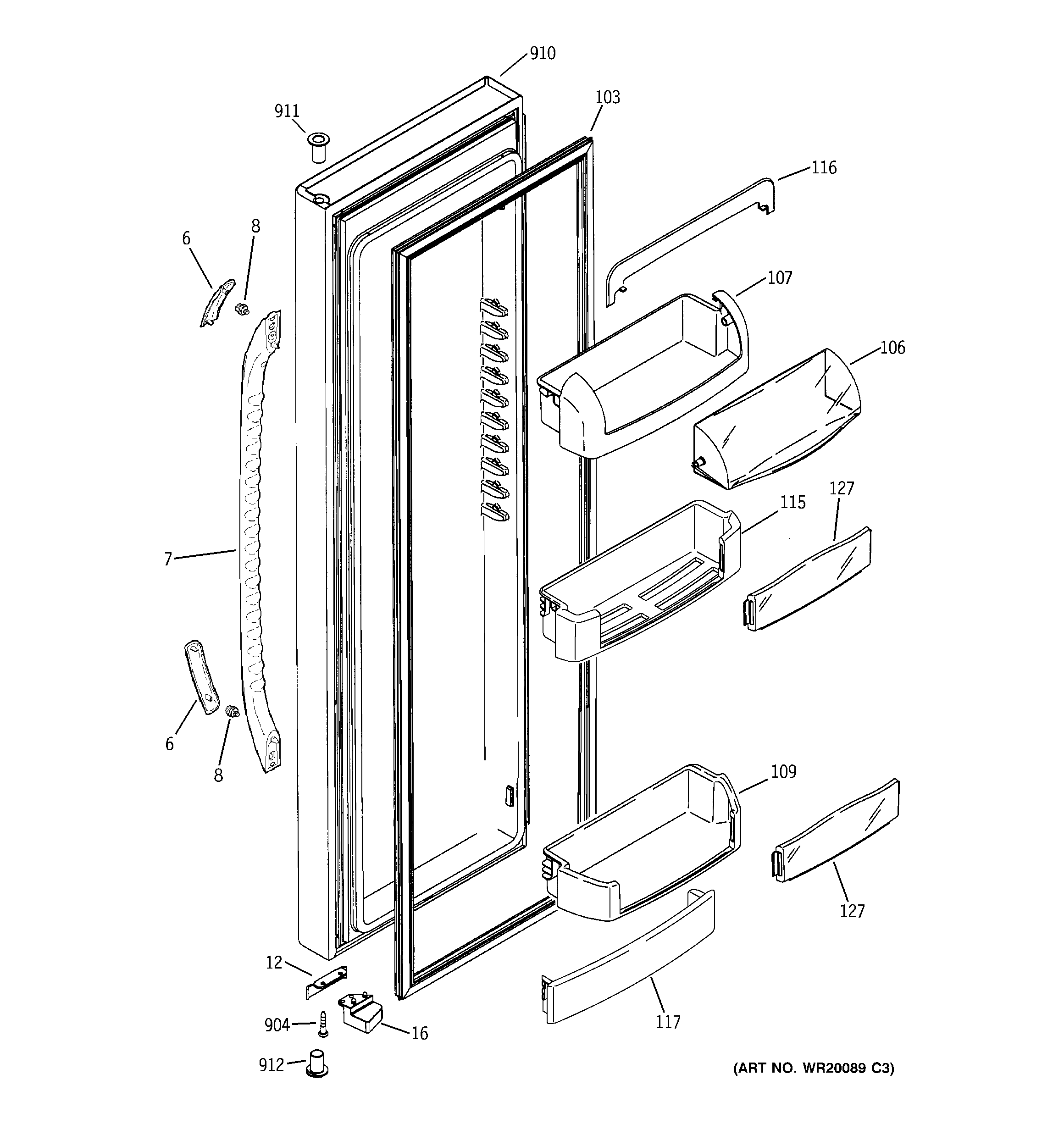 GE GCE21LGWIFWW fresh food door diagram