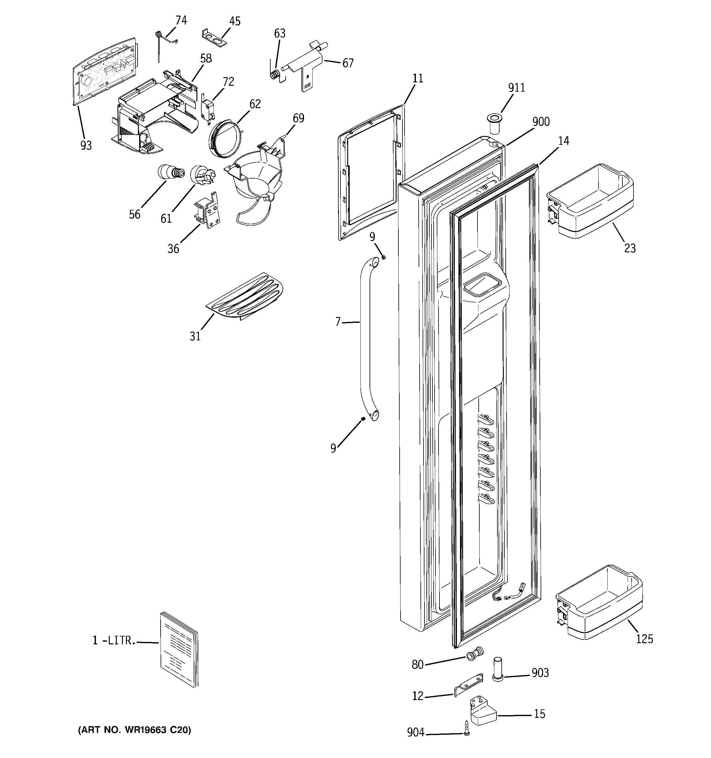 GE GCE21LGWIFSS freezer door diagram