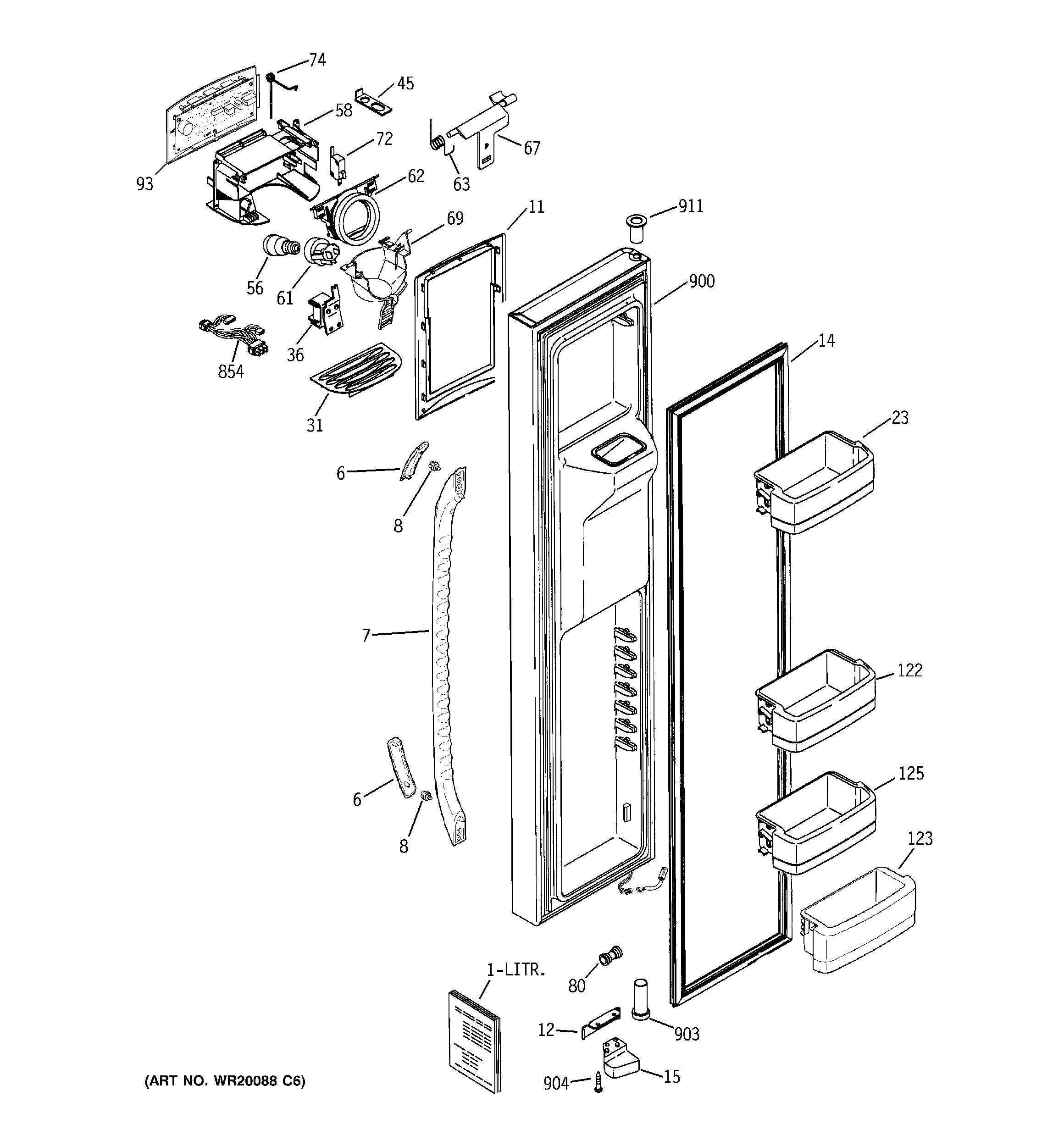 GE GCE21MGTJFBB freezer door diagram