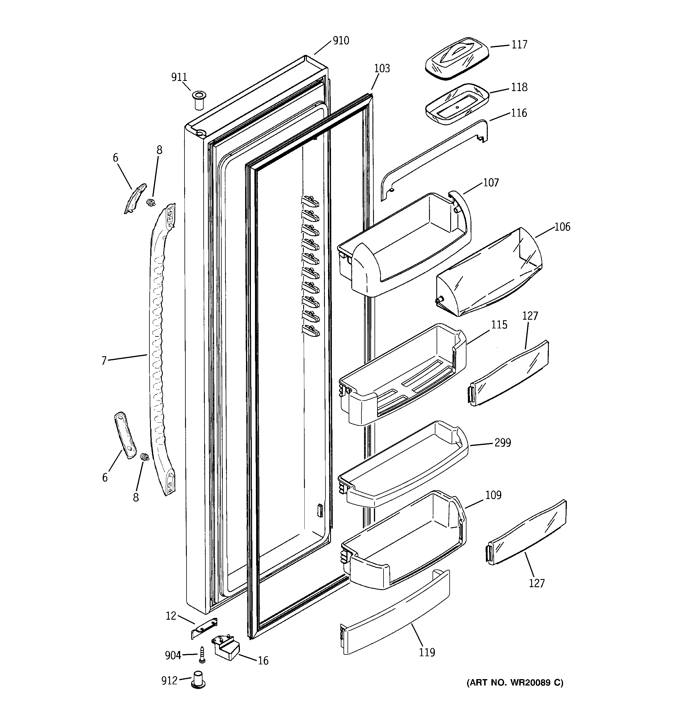 GE GCE21MGTJFBB fresh food door diagram