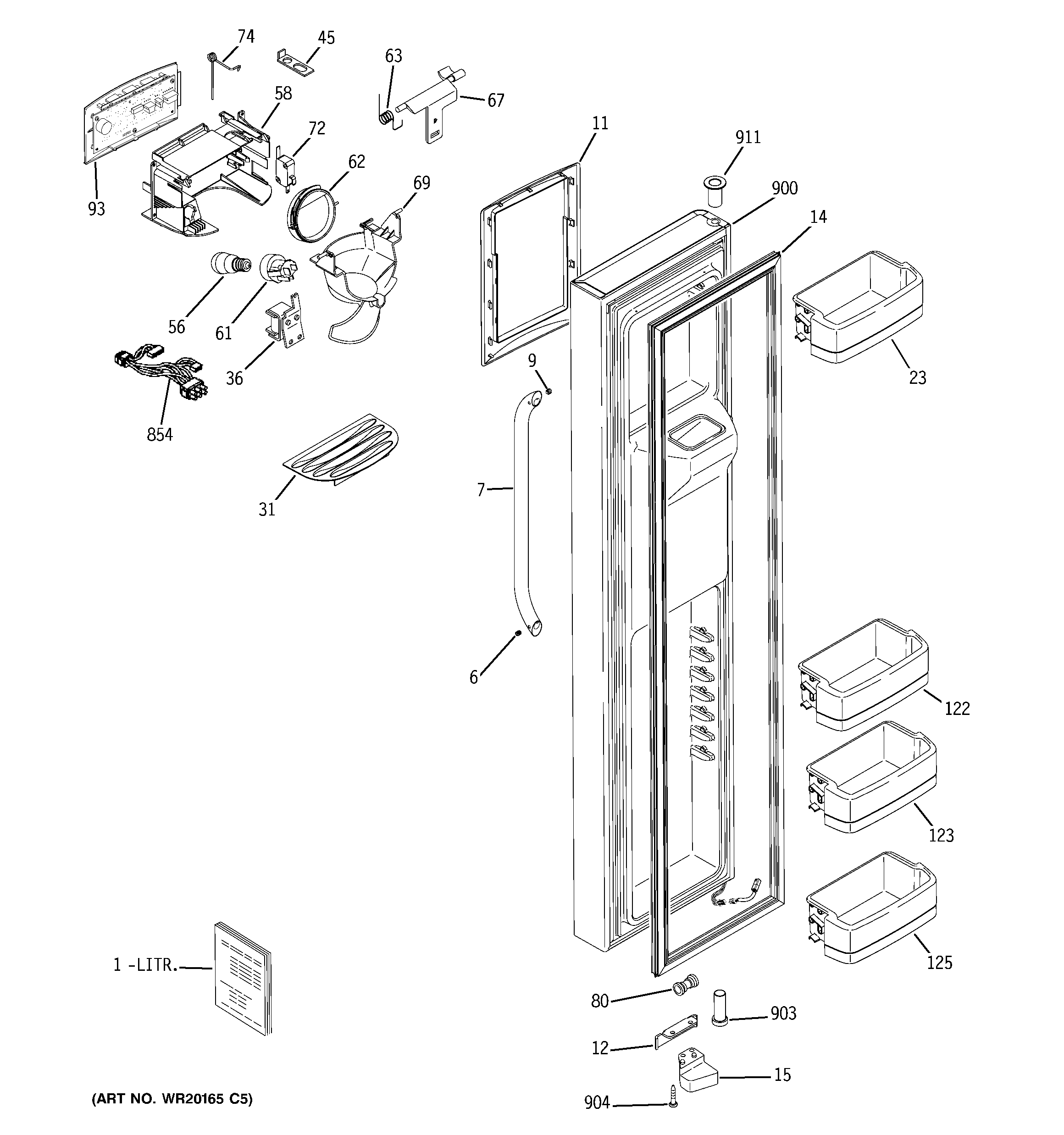 GE GCE21MGTJFSS freezer door diagram