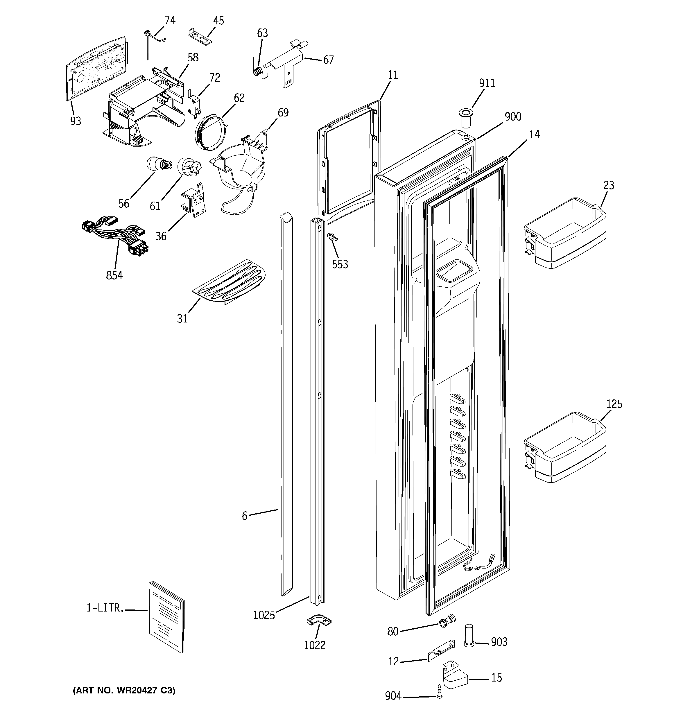GE GCE23LGTJFAV freezer door diagram
