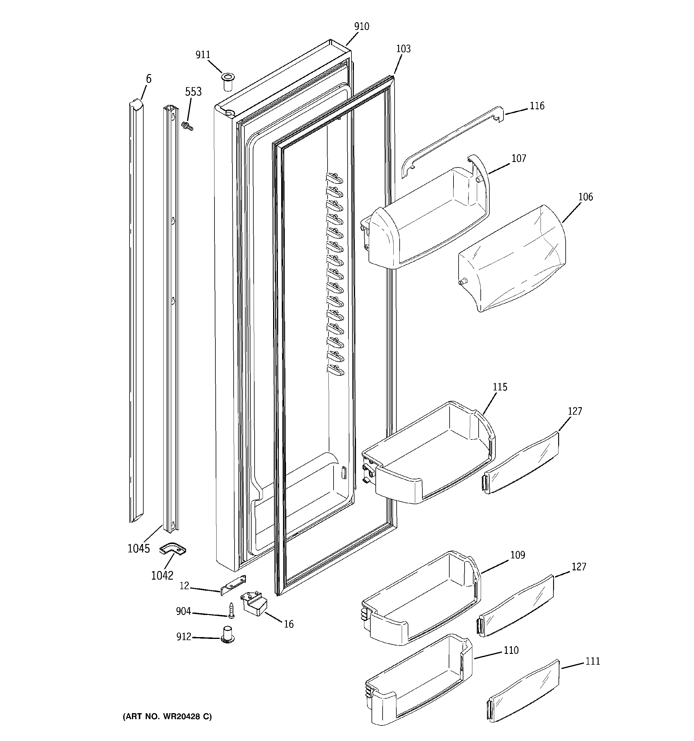 GE GCE23LGTJFAV fresh food door diagram