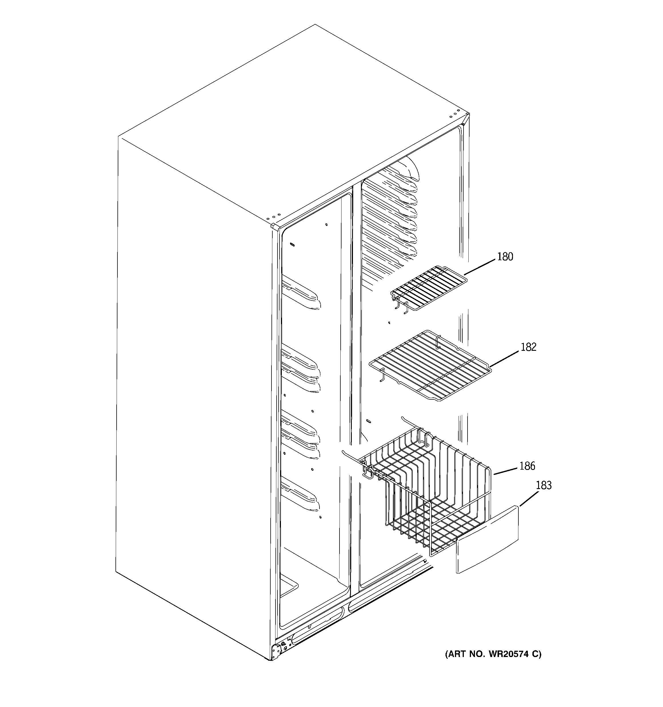 GE GCE23LGTJFAV freezer shelves diagram