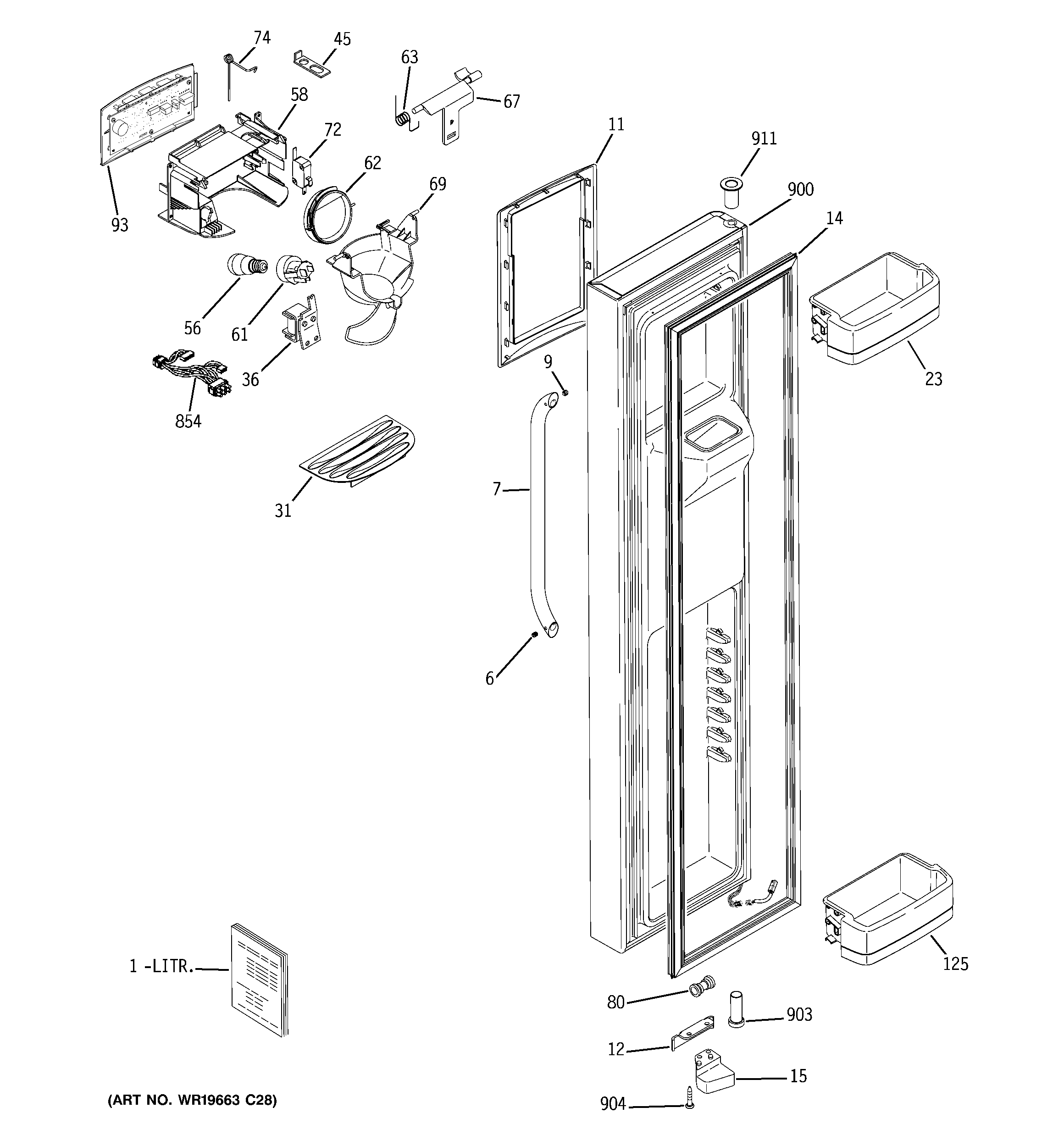 GE GCE23LGTJFLS freezer door diagram
