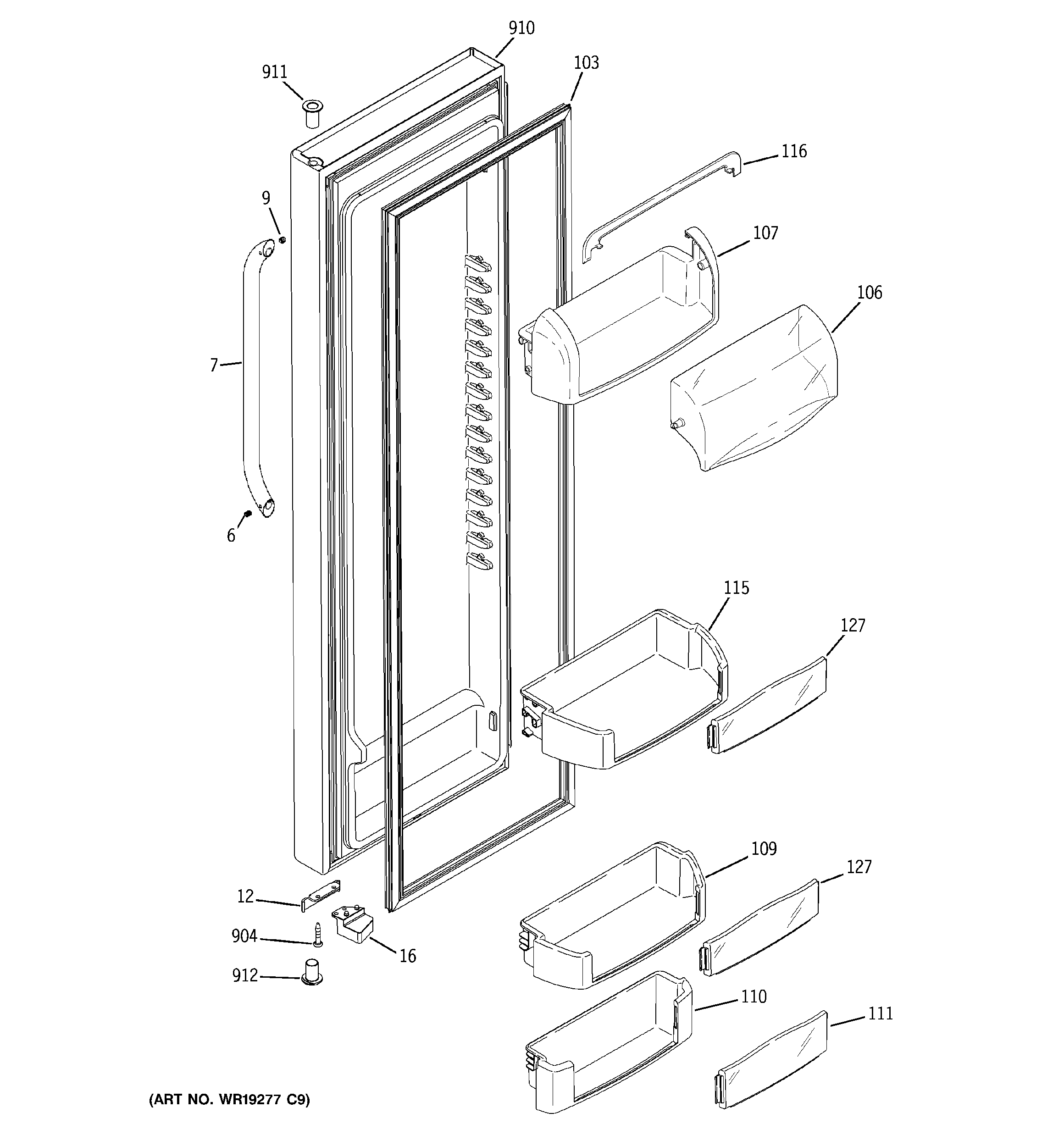 GE GCE23LGWIFSS fresh food door diagram