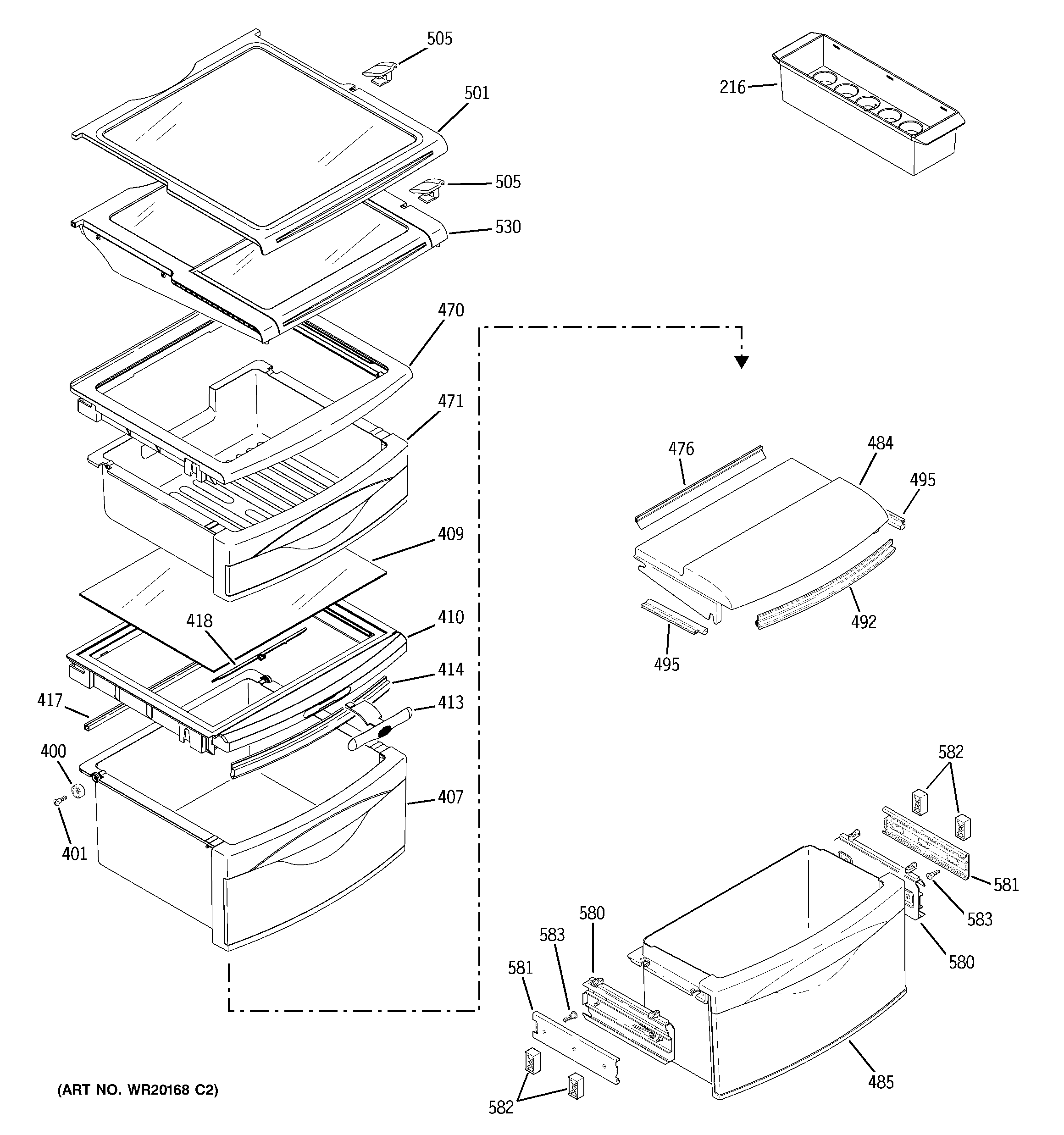 Hotpoint HSK29MGWICCC fresh food shelves diagram