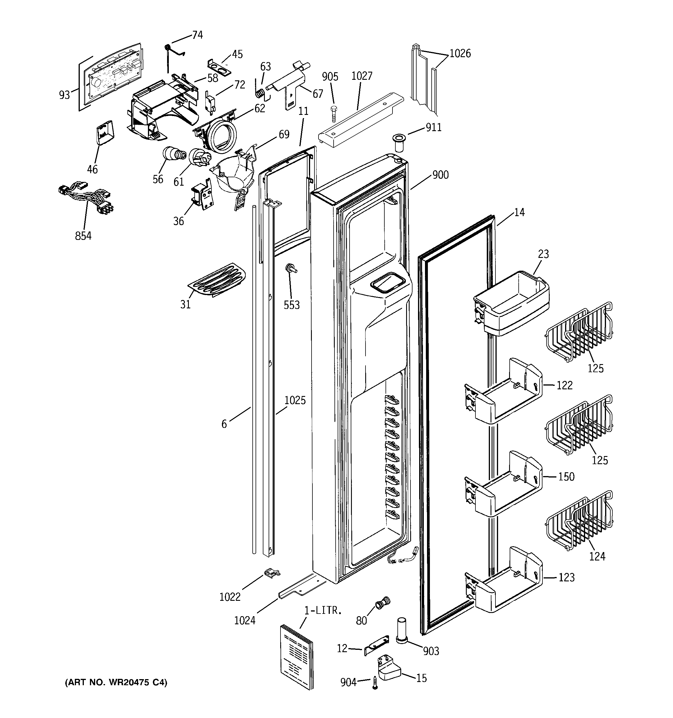 GE PIE23NGTJFKB freezer door diagram
