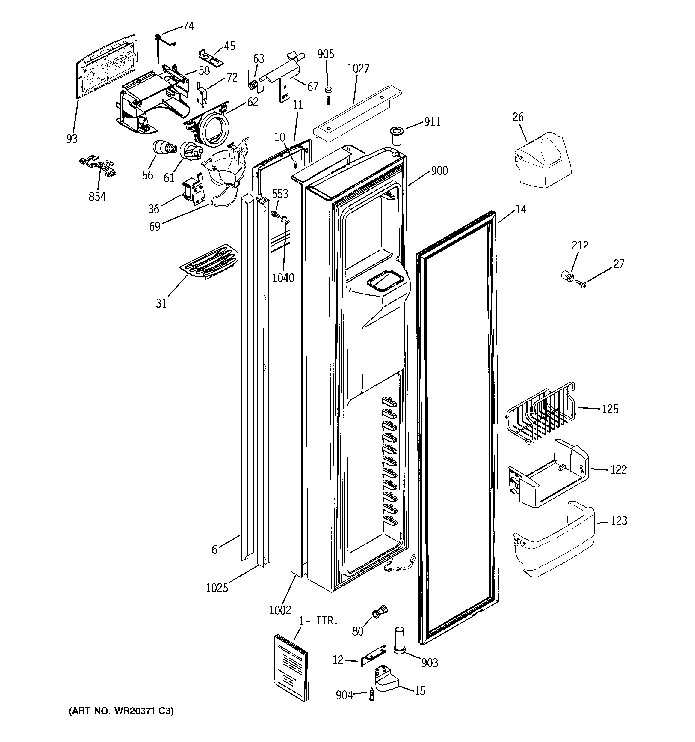 GE PJE25PGTJFSV freezer door diagram