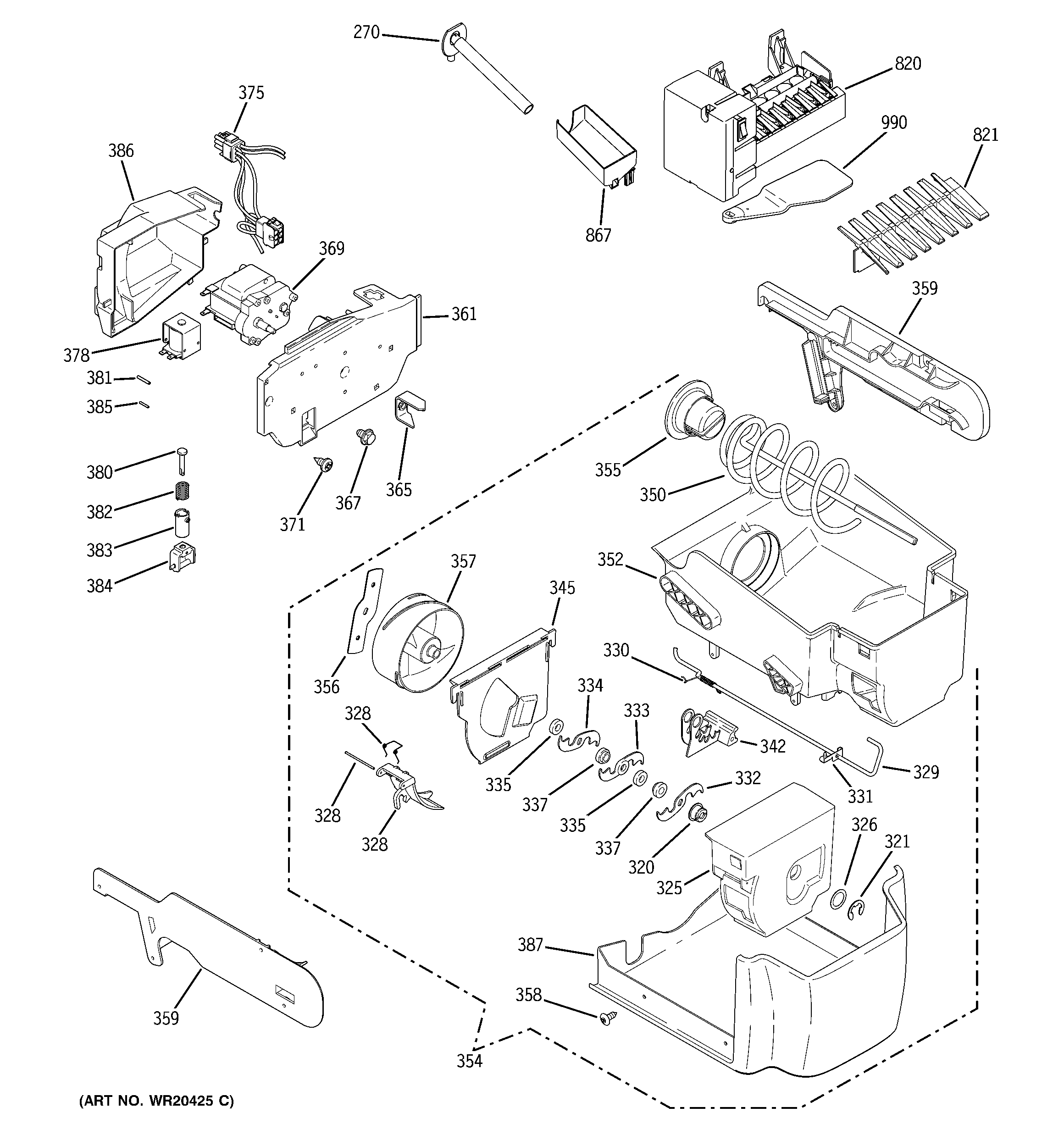 GE PJE25PGTJFSV ice maker & dispenser diagram