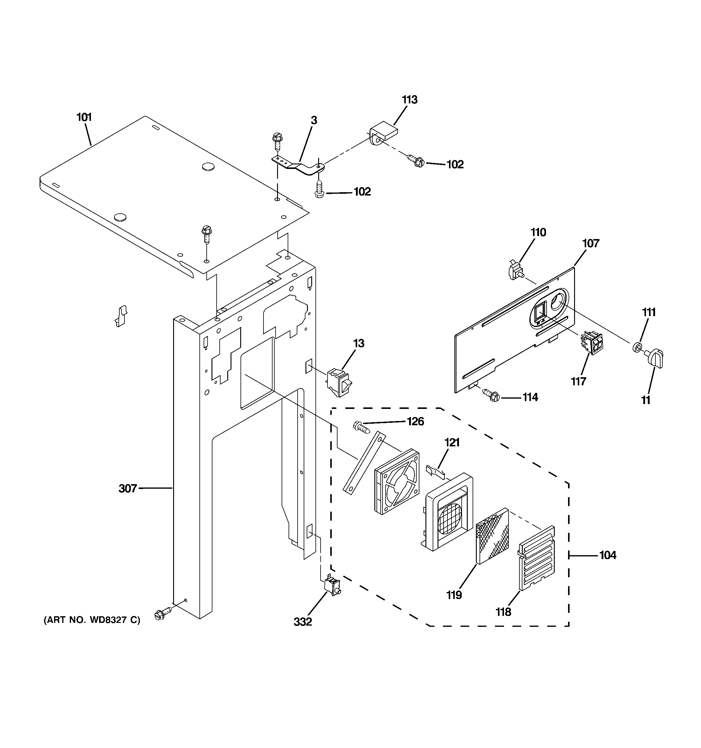 GE GCG1580P0SS cabinet & control parts diagram