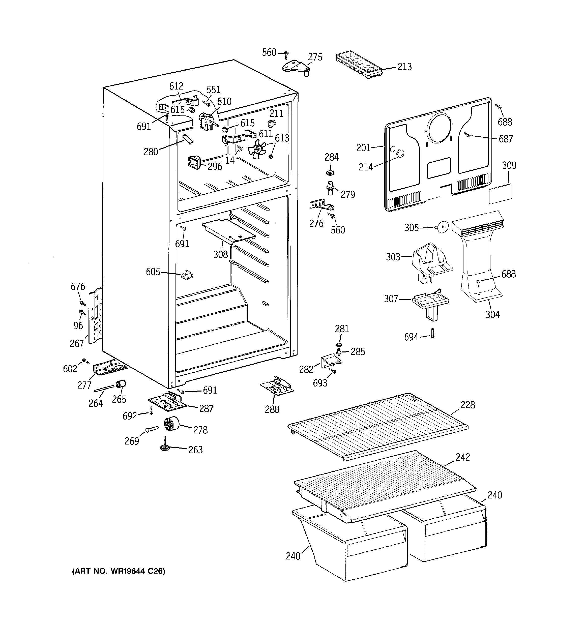 GE GTT16BBSDRCC cabinet diagram