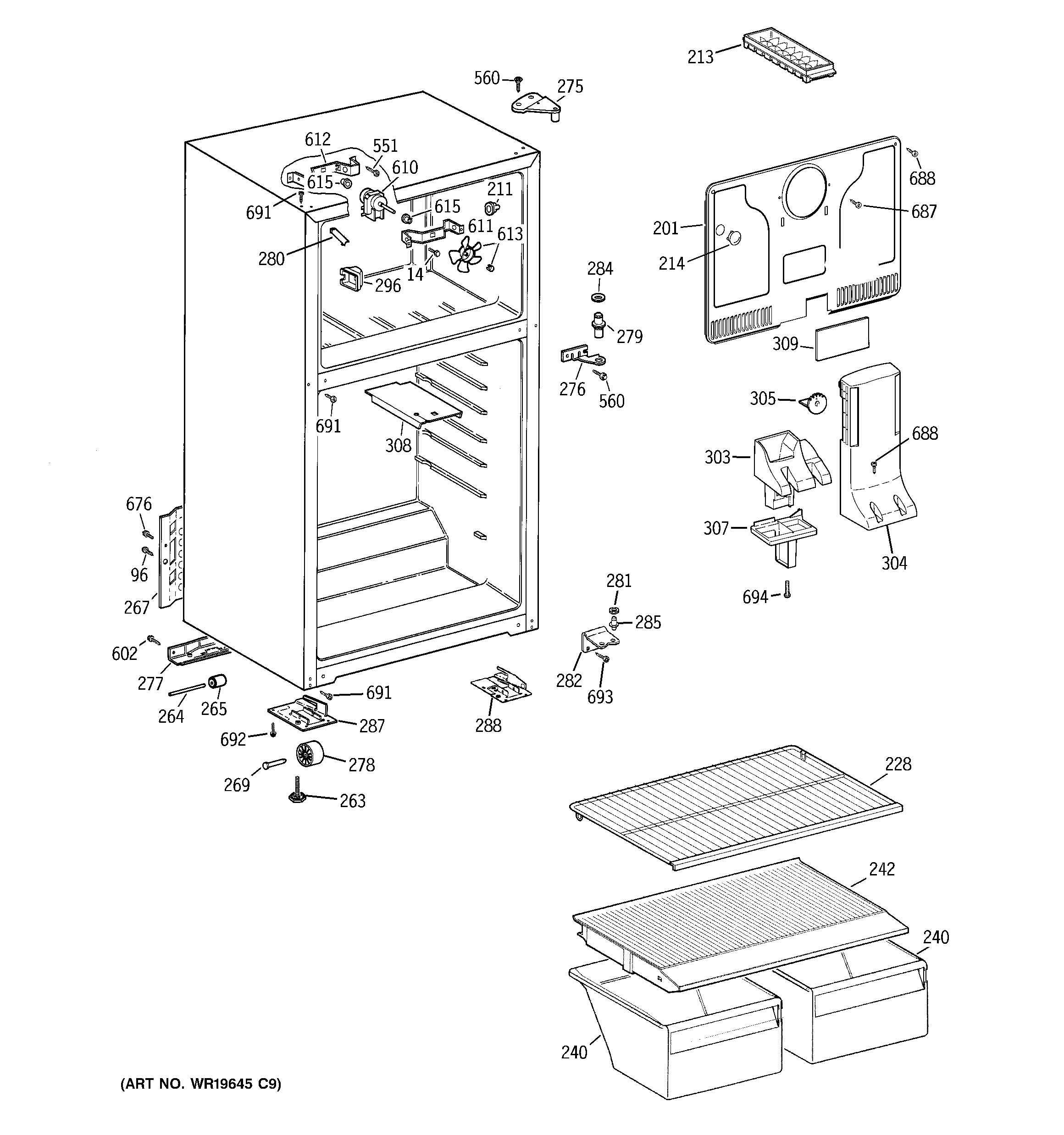 GE GTT17BBSDRCC cabinet diagram