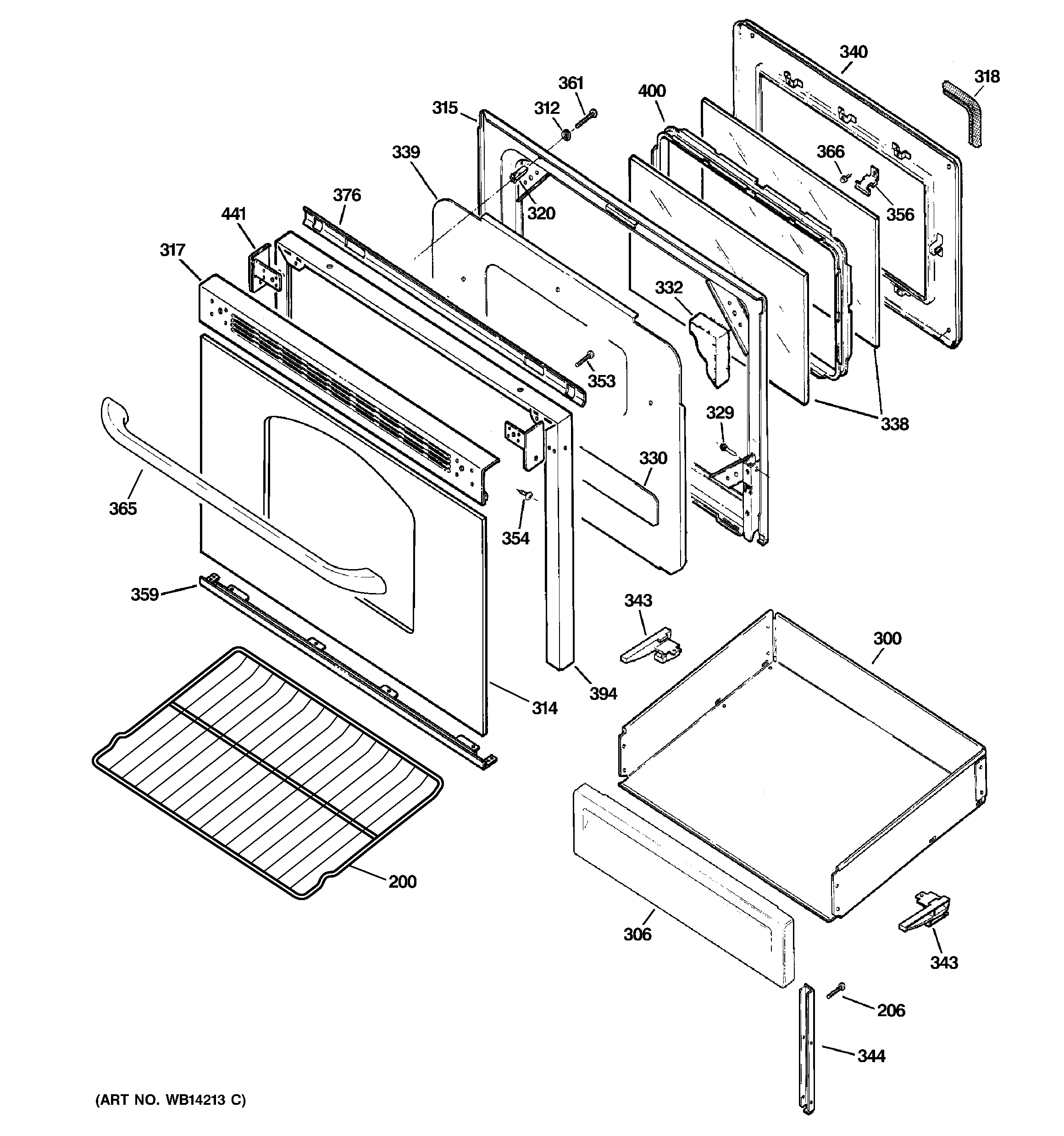 GE JGBP28DEM5WW door & drawer parts diagram