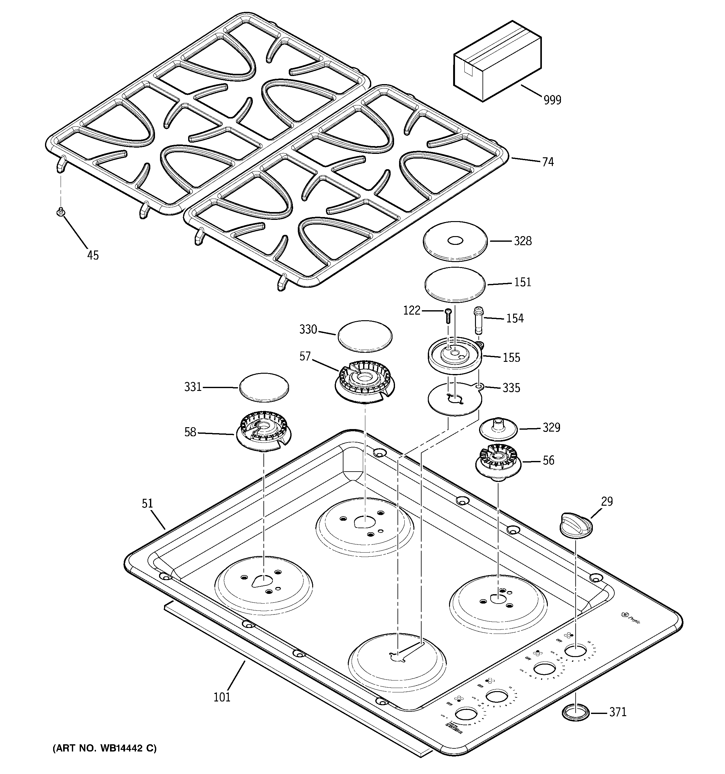 GE JGP933BEK2BB control panel & cooktop diagram