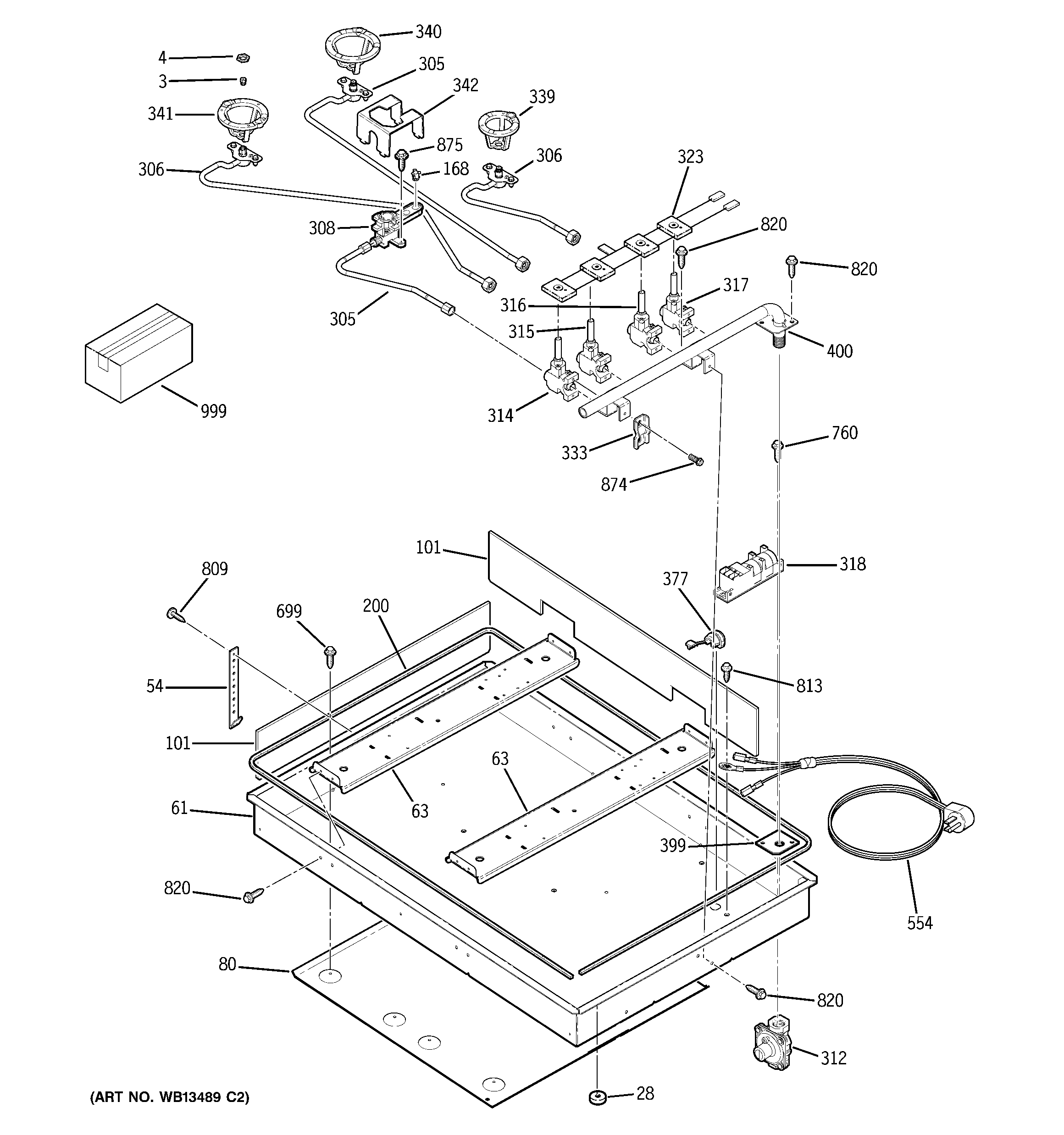 GE JGP933BEK2BB gas & burner parts diagram